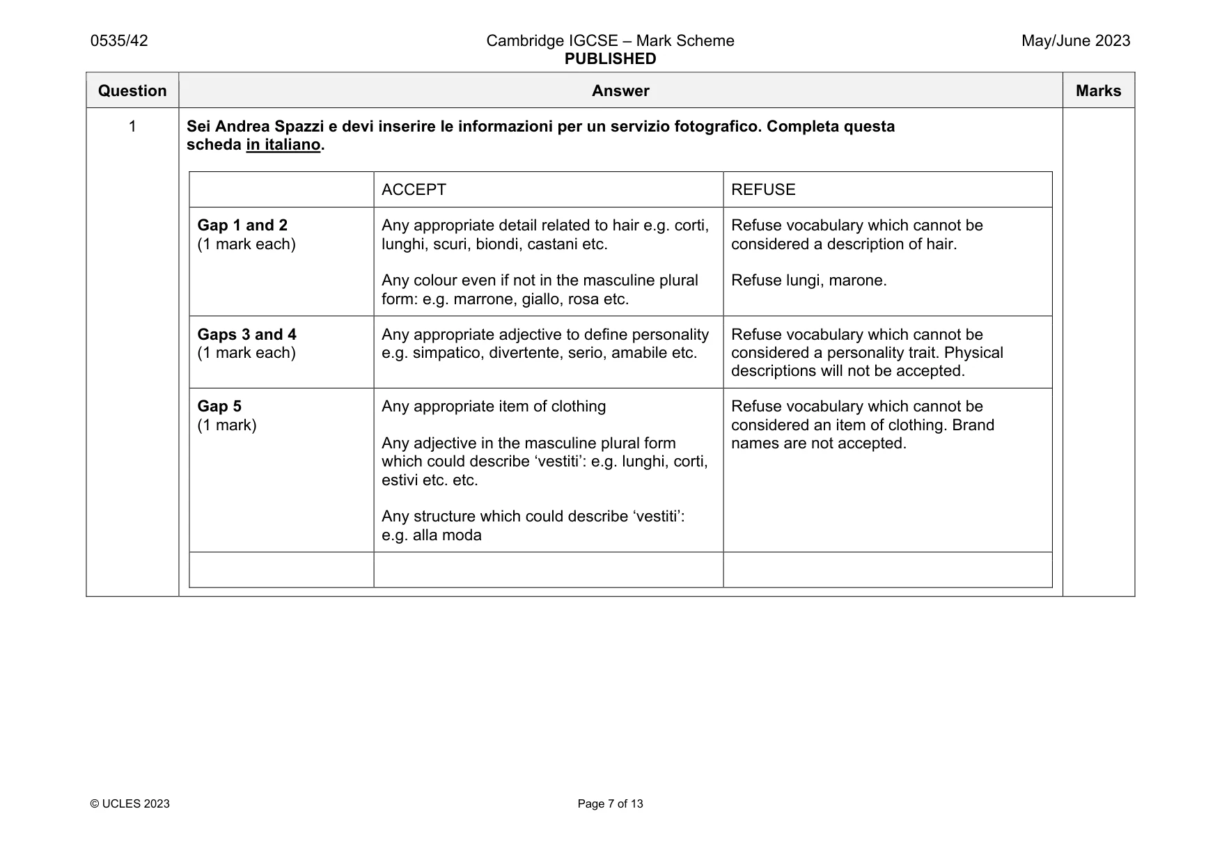 Mark scheme, page 7 of 13