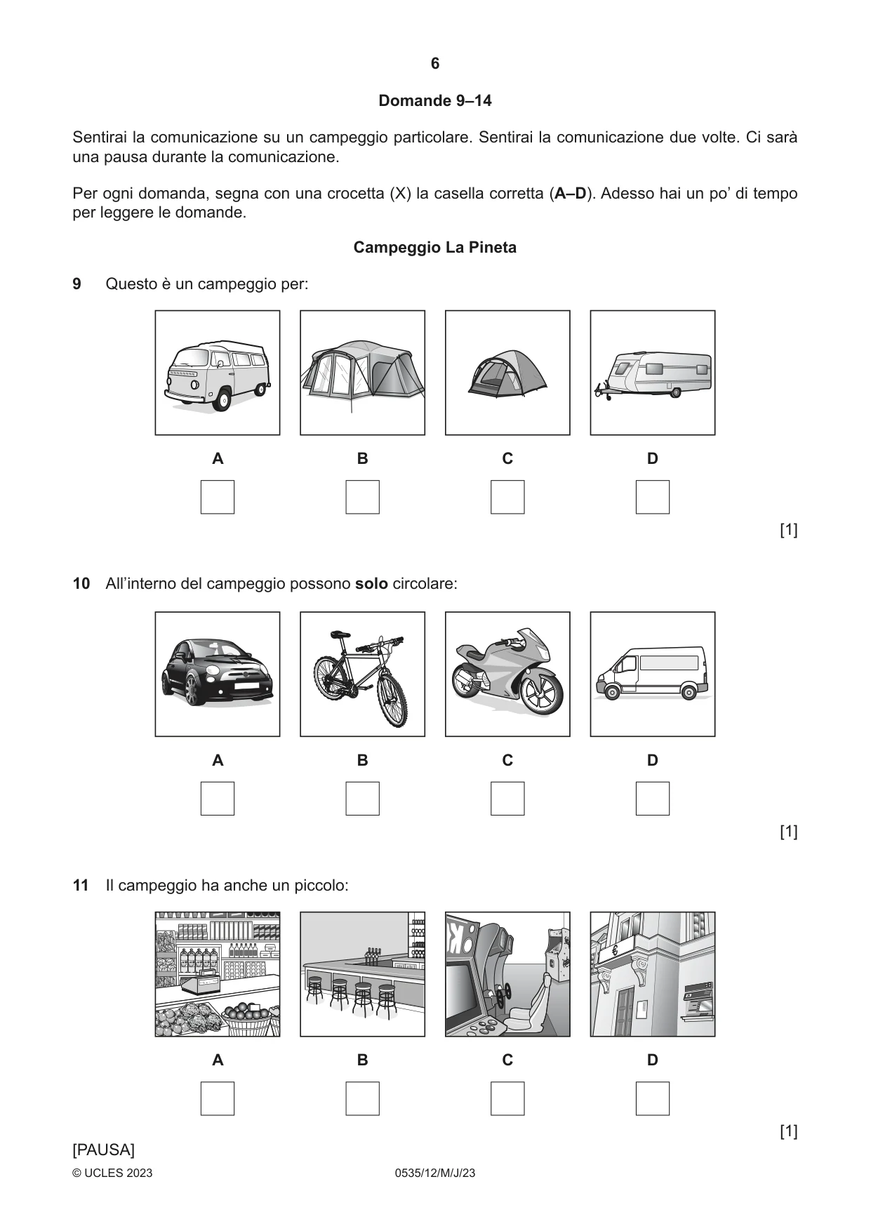 Cambridge IGCSE Italian - Foreign Language 0535 2023 May/June Paper 1 · Variant 2 question paper, page 6 of 16