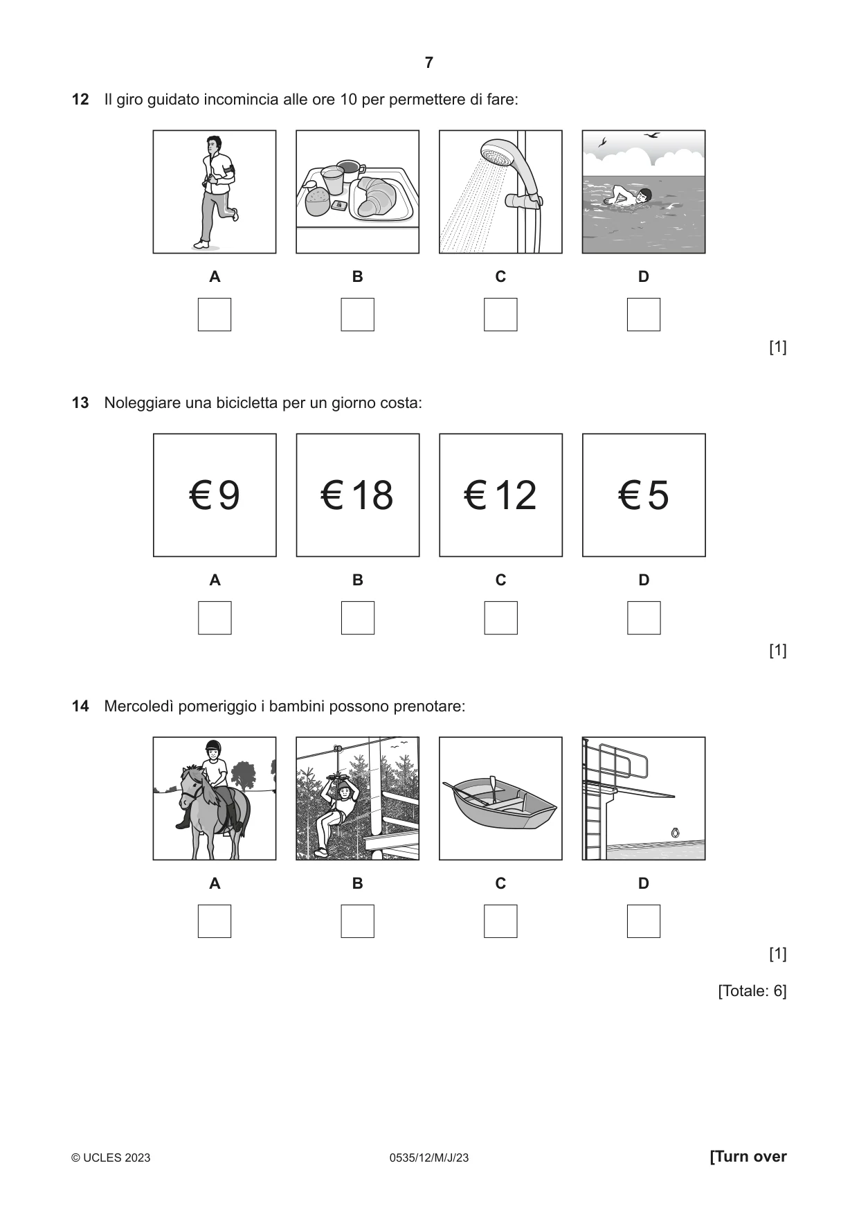 Cambridge IGCSE Italian - Foreign Language 0535 2023 May/June Paper 1 · Variant 2 question paper, page 7 of 16