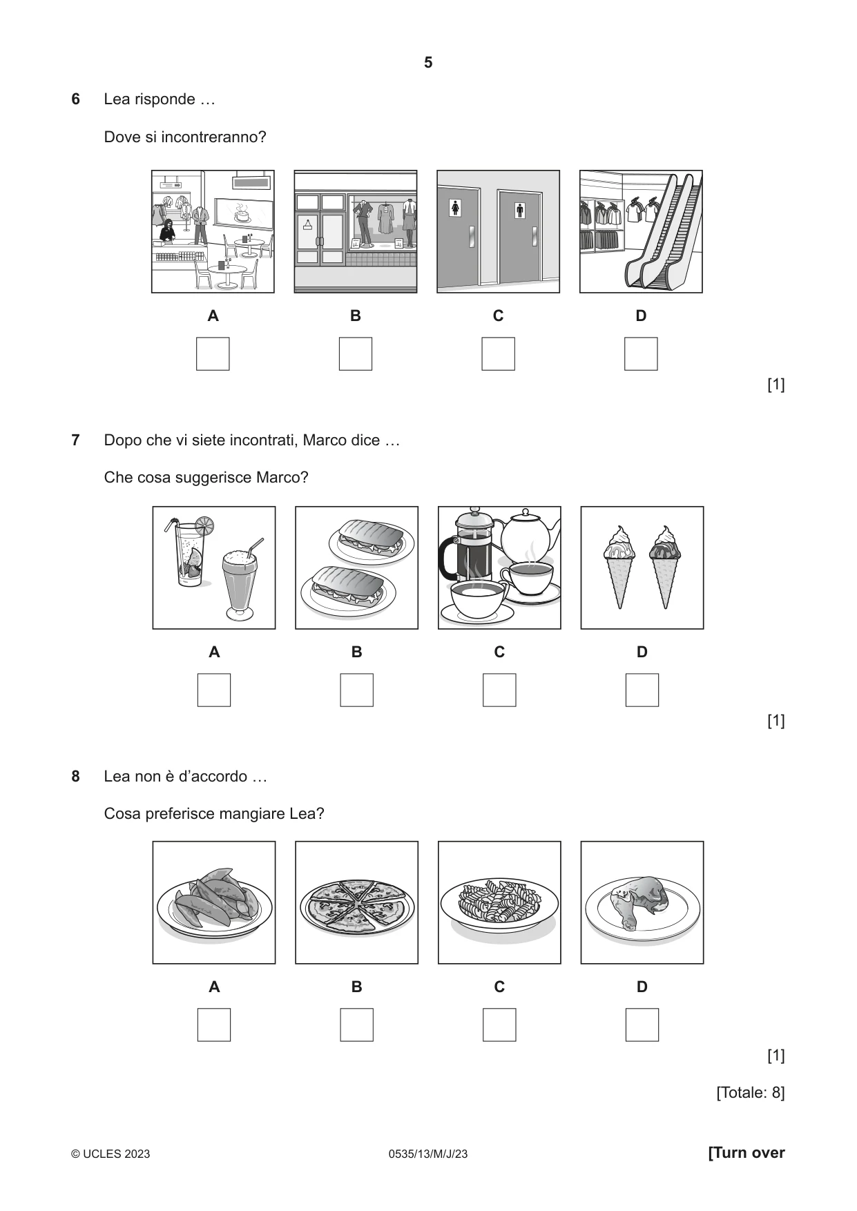 Cambridge IGCSE Italian - Foreign Language 0535 2023 May/June Paper 1 · Variant 3 question paper, page 5 of 16