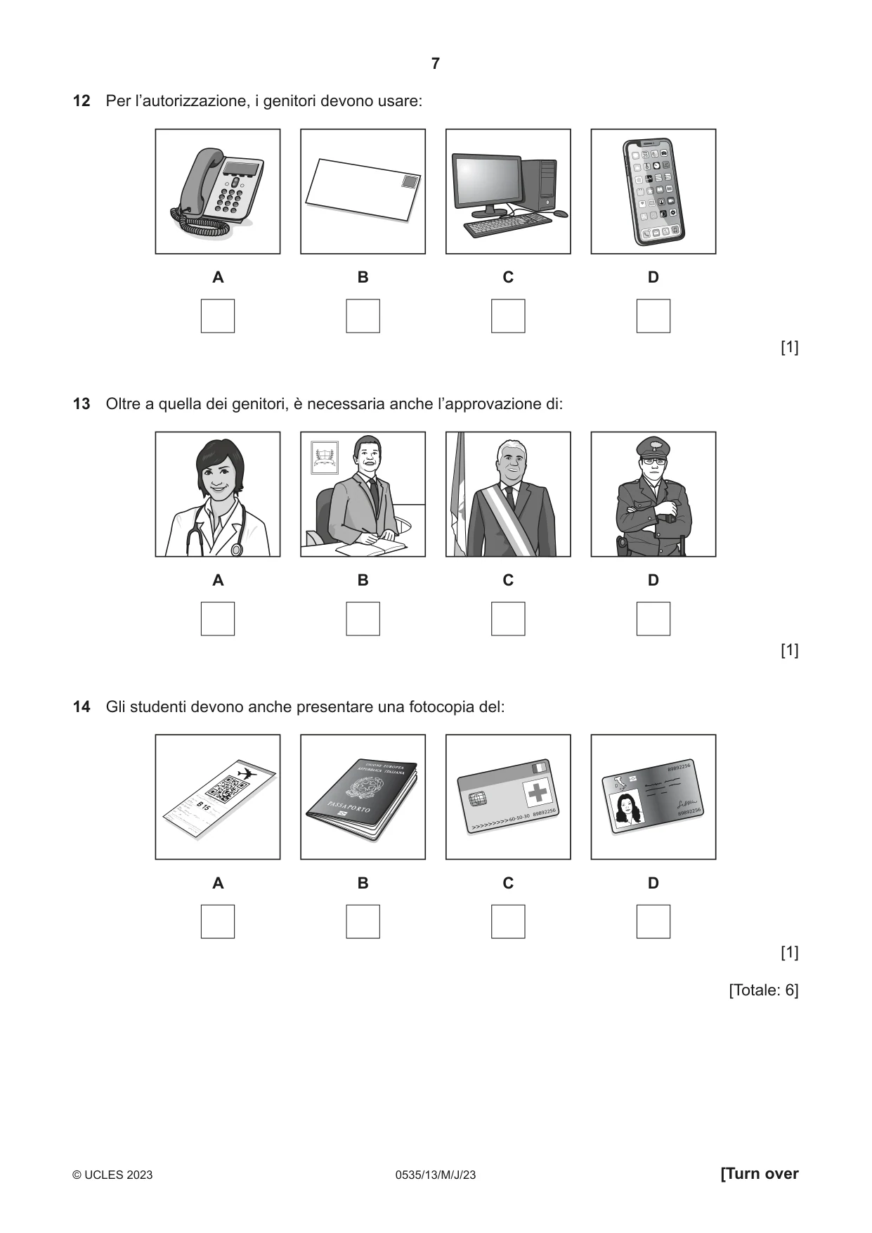 Cambridge IGCSE Italian - Foreign Language 0535 2023 May/June Paper 1 · Variant 3 question paper, page 7 of 16