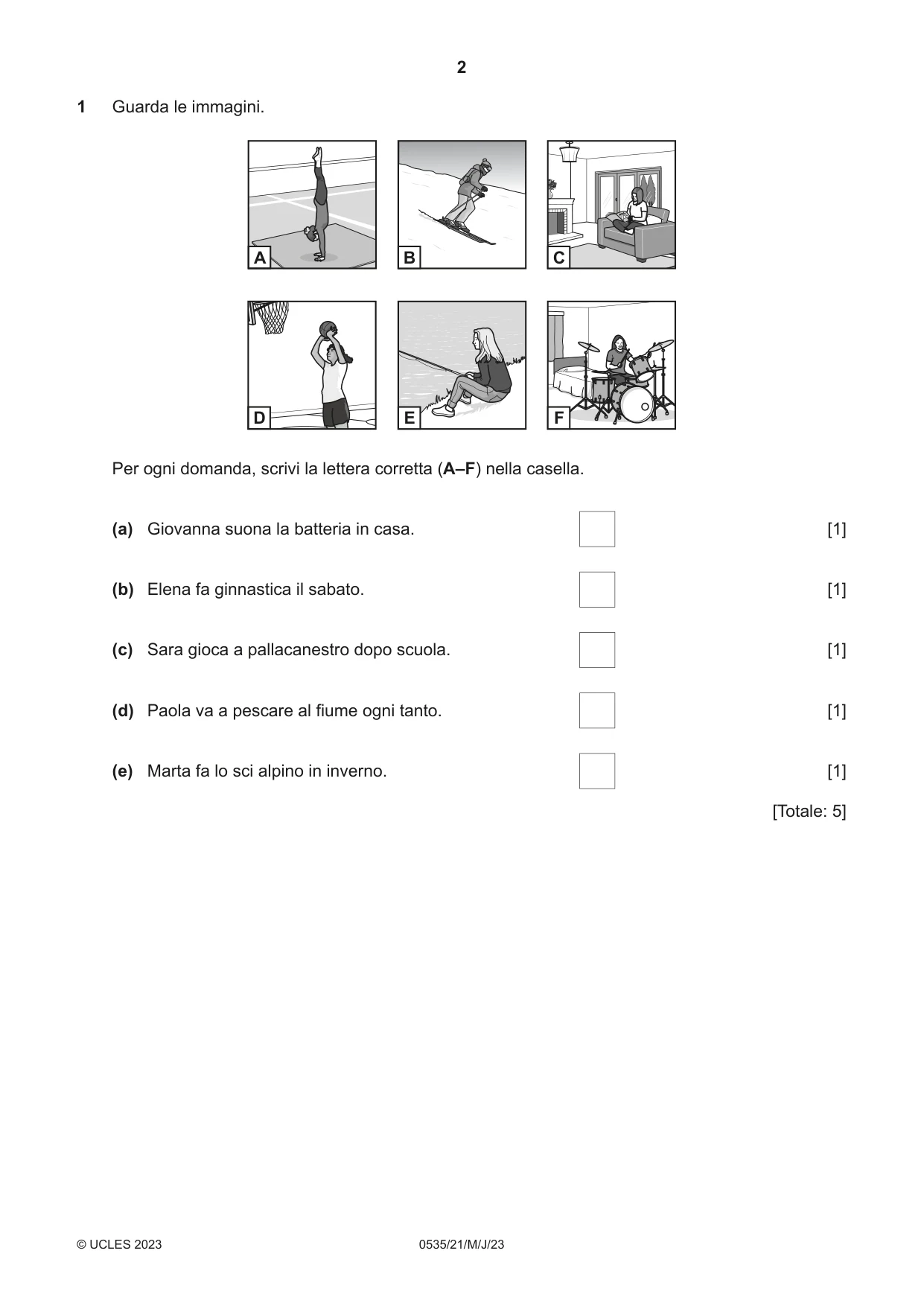 Cambridge IGCSE Italian - Foreign Language 0535 2023 May/June Paper 2 · Variant 1 question paper, page 2 of 12