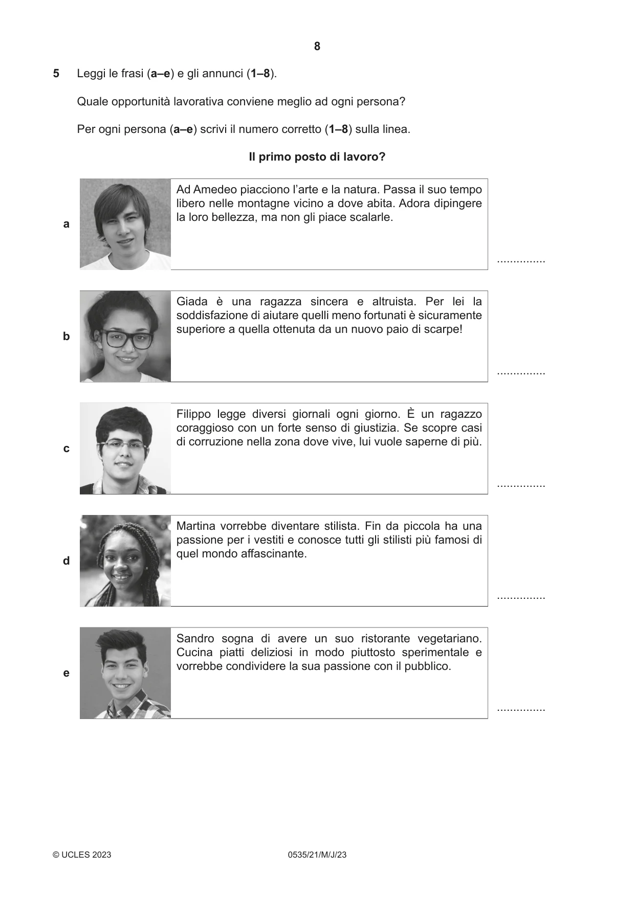 Cambridge IGCSE Italian - Foreign Language 0535 2023 May/June Paper 2 · Variant 1 question paper, page 8 of 12