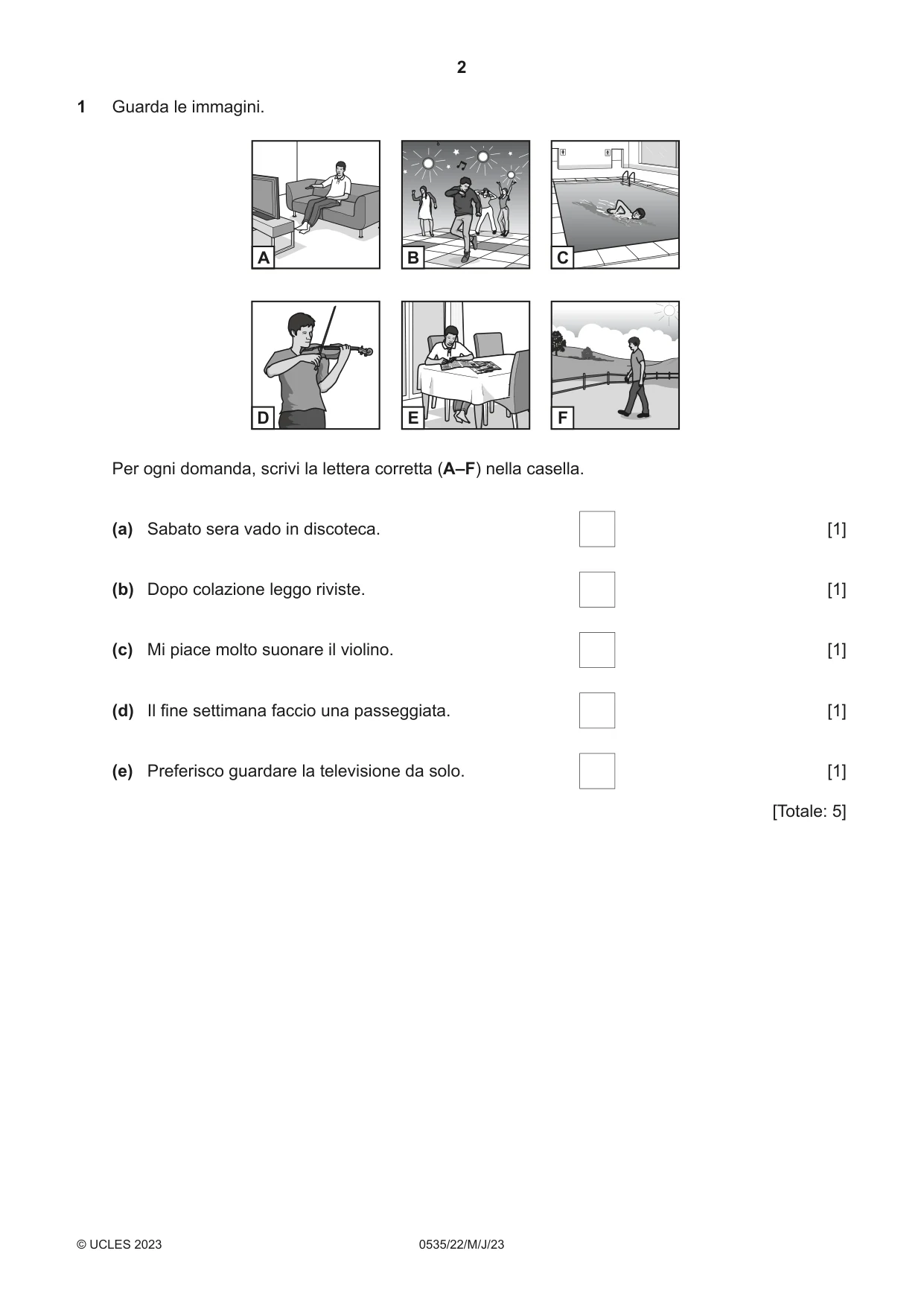 Cambridge IGCSE Italian - Foreign Language 0535 2023 May/June Paper 2 · Variant 2 question paper, page 2 of 12