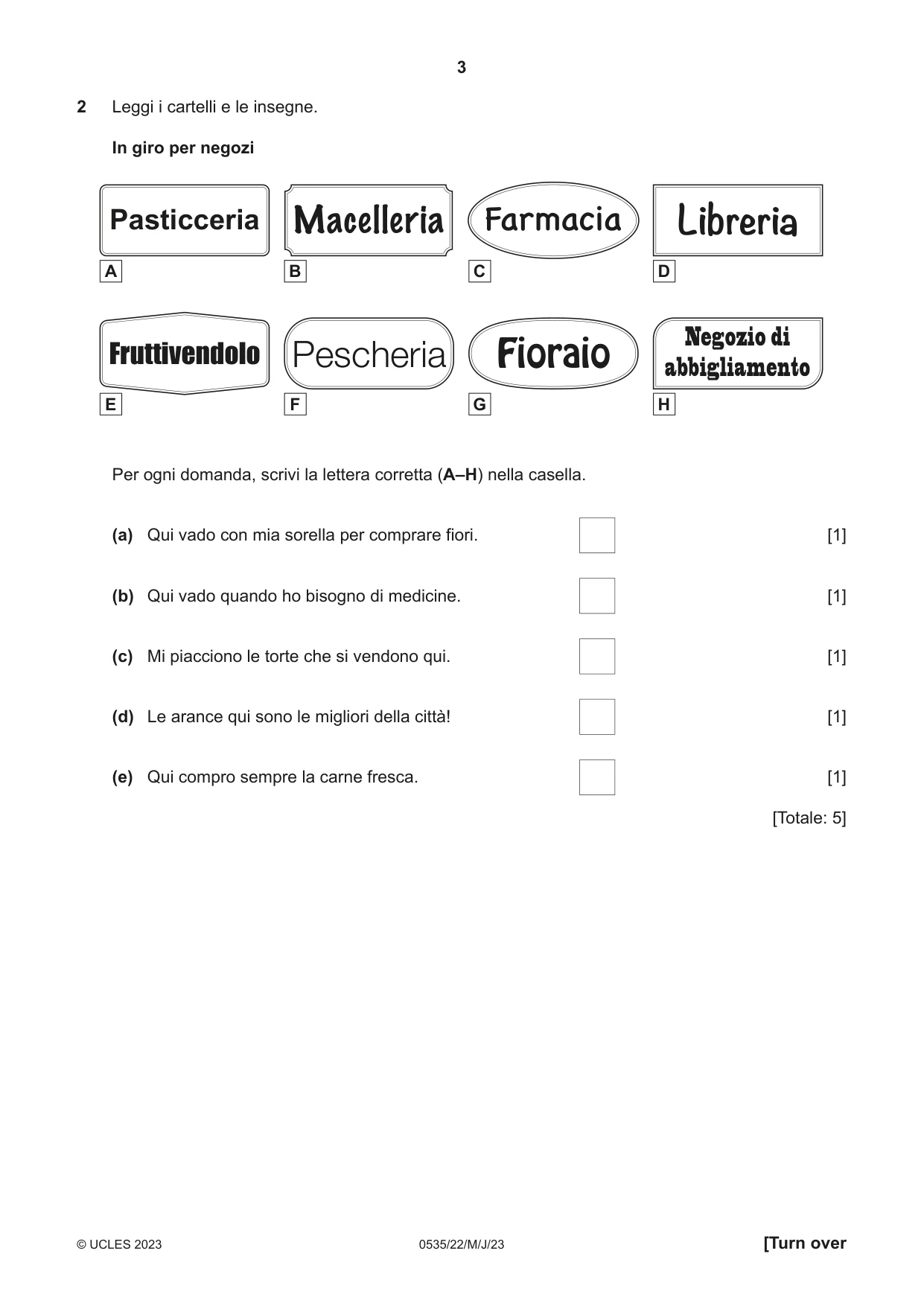Cambridge IGCSE Italian - Foreign Language 0535 2023 May/June Paper 2 · Variant 2 question paper, page 3 of 12