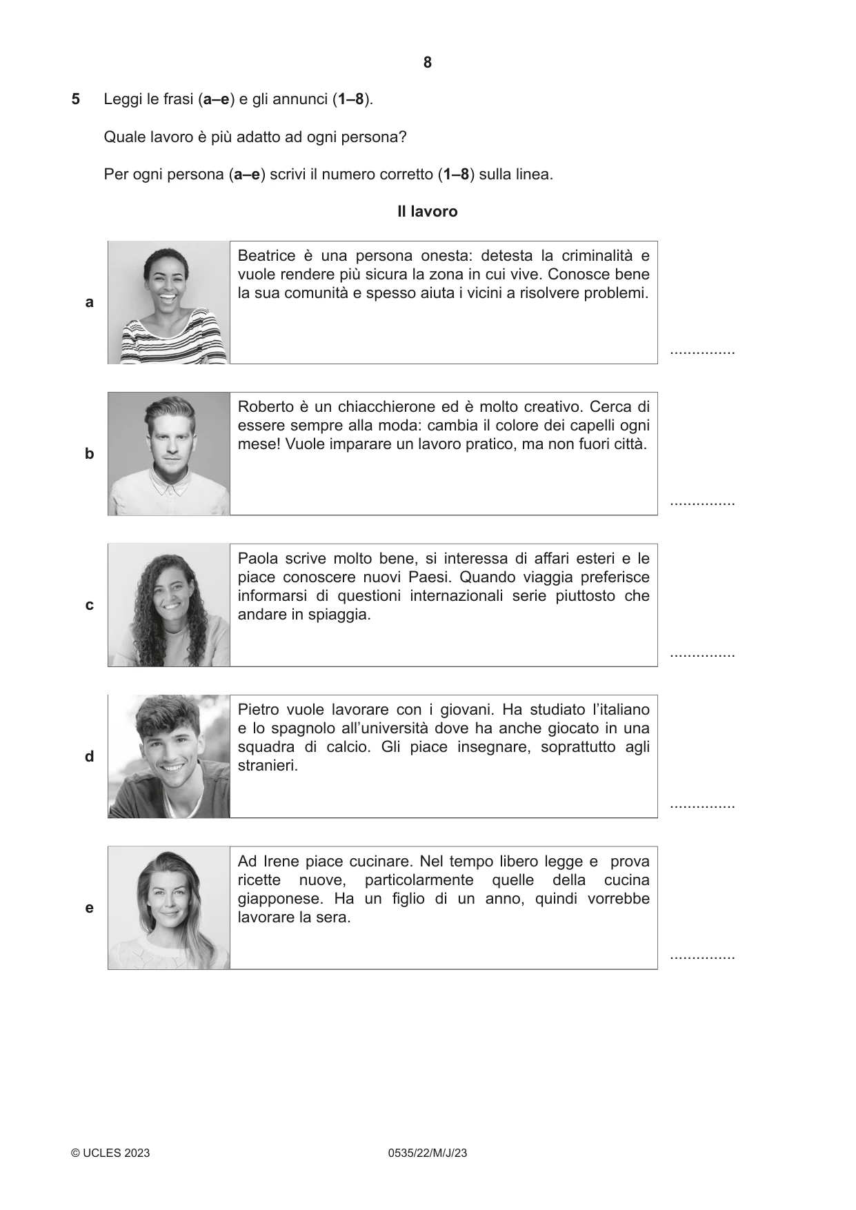 Cambridge IGCSE Italian - Foreign Language 0535 2023 May/June Paper 2 · Variant 2 question paper, page 8 of 12
