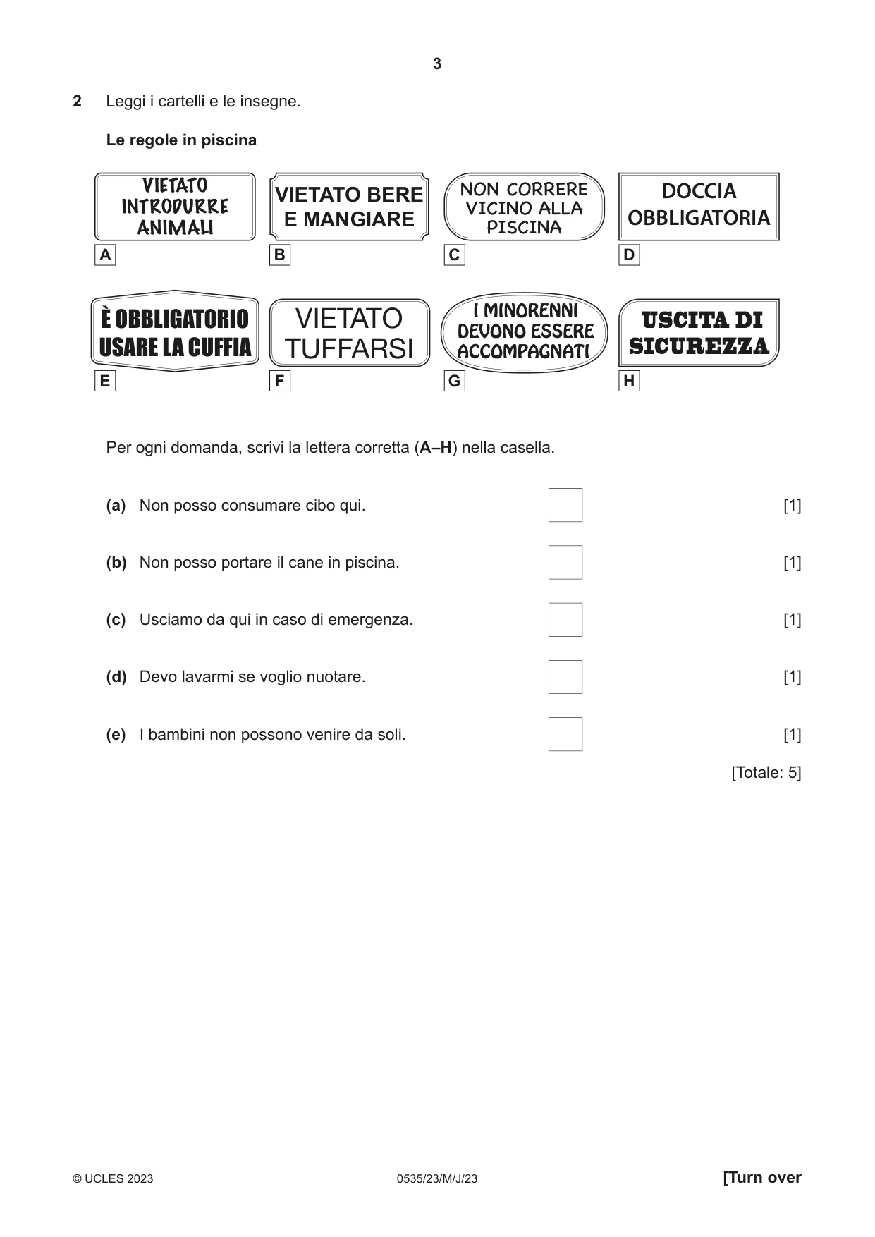 Cambridge IGCSE Italian - Foreign Language 0535 2023 May/June Paper 2 · Variant 3 question paper, page 3 of 12
