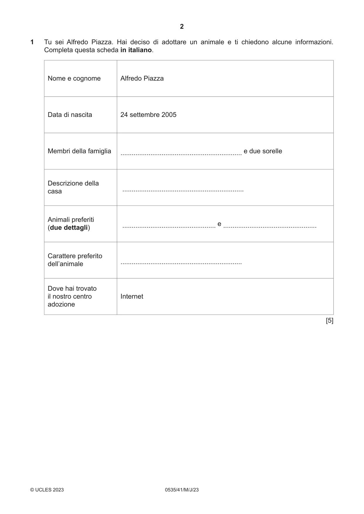 Cambridge IGCSE Italian - Foreign Language 0535 2023 May/June Paper 4 · Variant 1 question paper, page 2 of 8