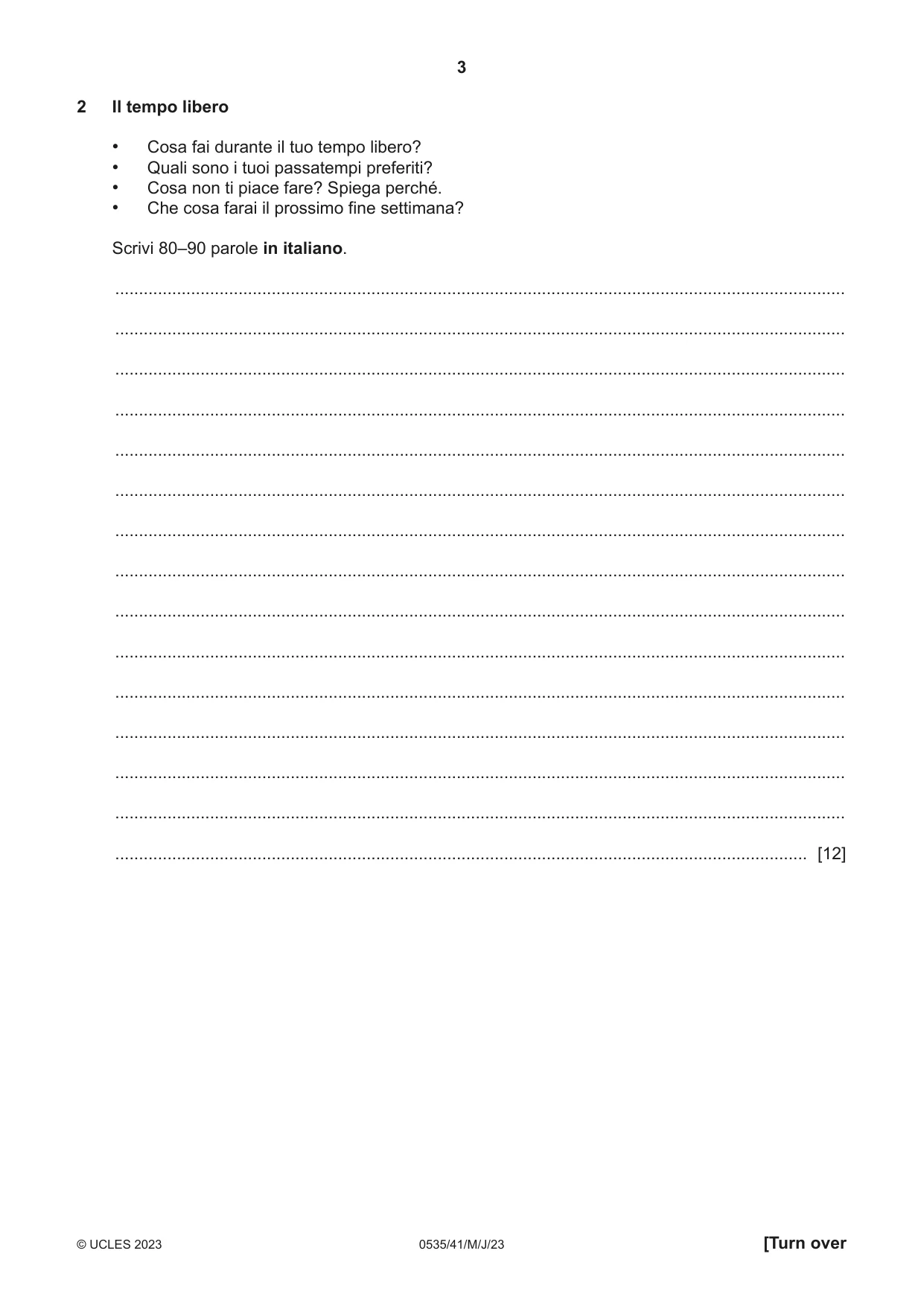 Cambridge IGCSE Italian - Foreign Language 0535 2023 May/June Paper 4 · Variant 1 question paper, page 3 of 8