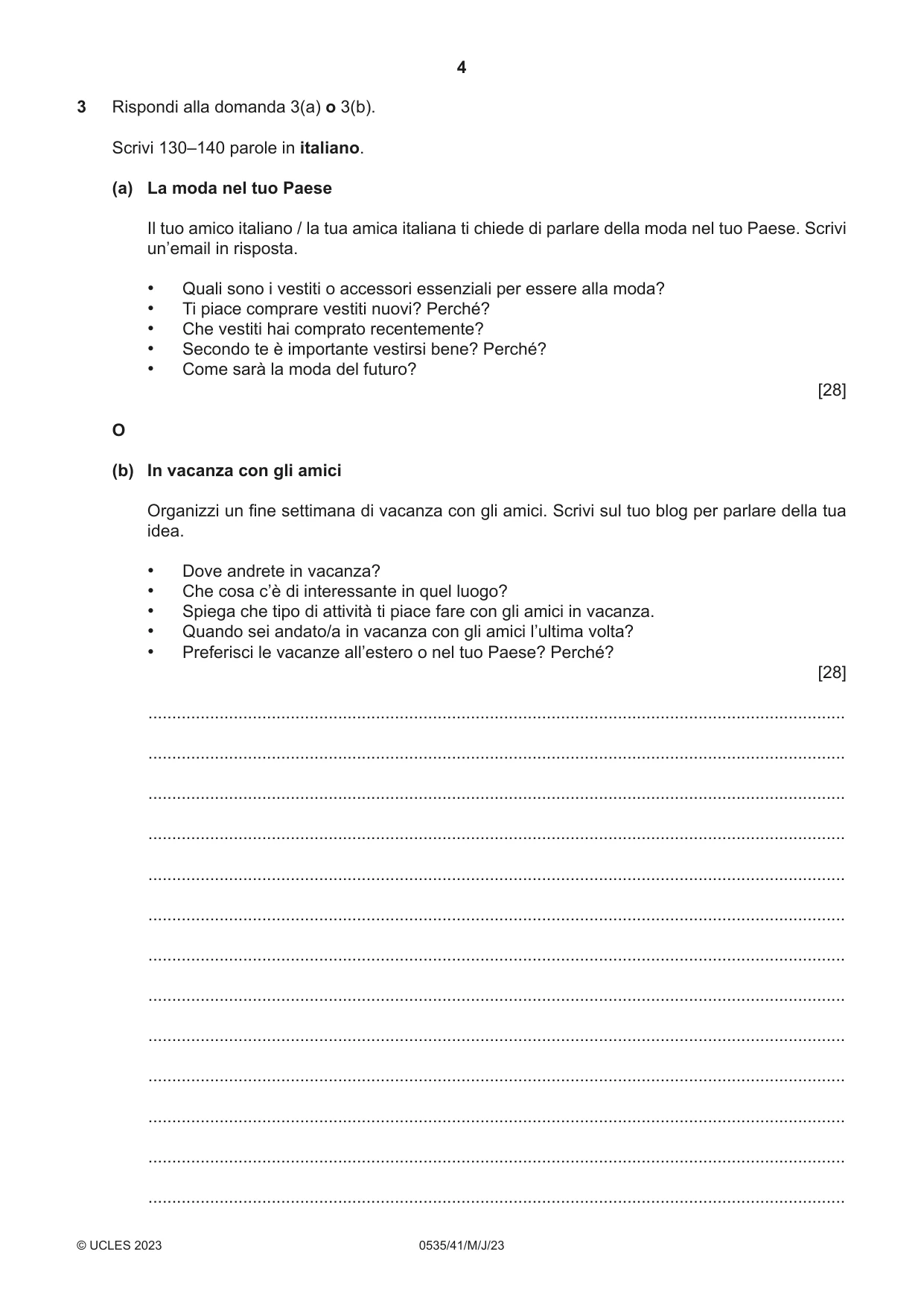 Cambridge IGCSE Italian - Foreign Language 0535 2023 May/June Paper 4 · Variant 1 question paper, page 4 of 8