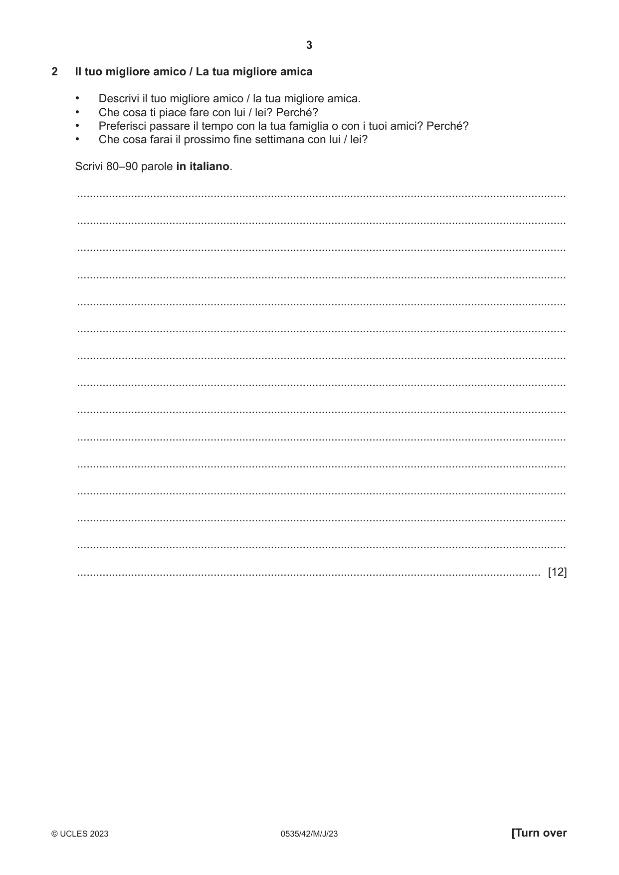 Cambridge IGCSE Italian - Foreign Language 0535 2023 May/June Paper 4 · Variant 2 question paper, page 3 of 8