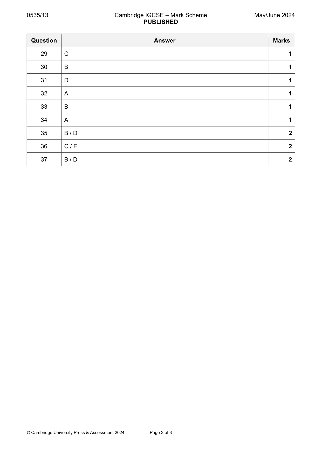 Mark scheme, page 3 of 3