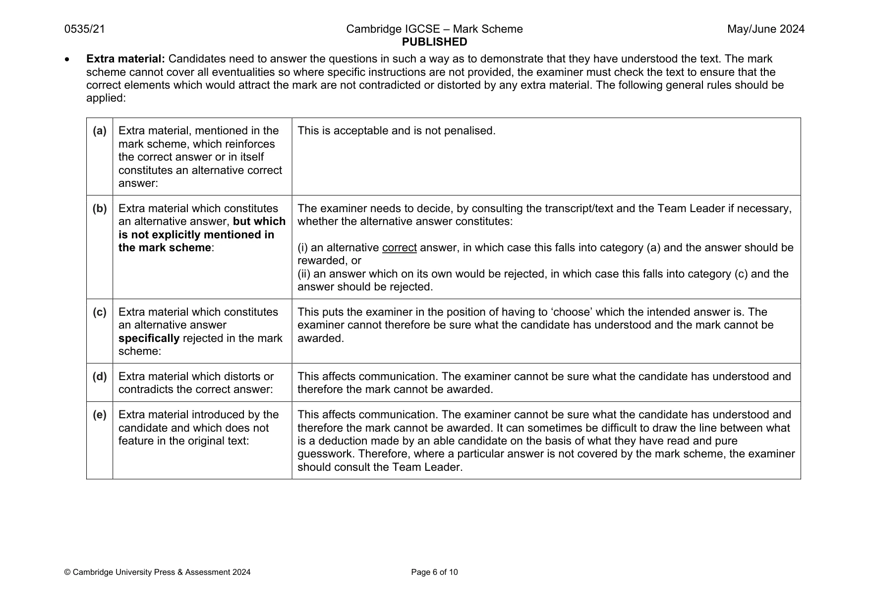 Mark scheme, page 6 of 10