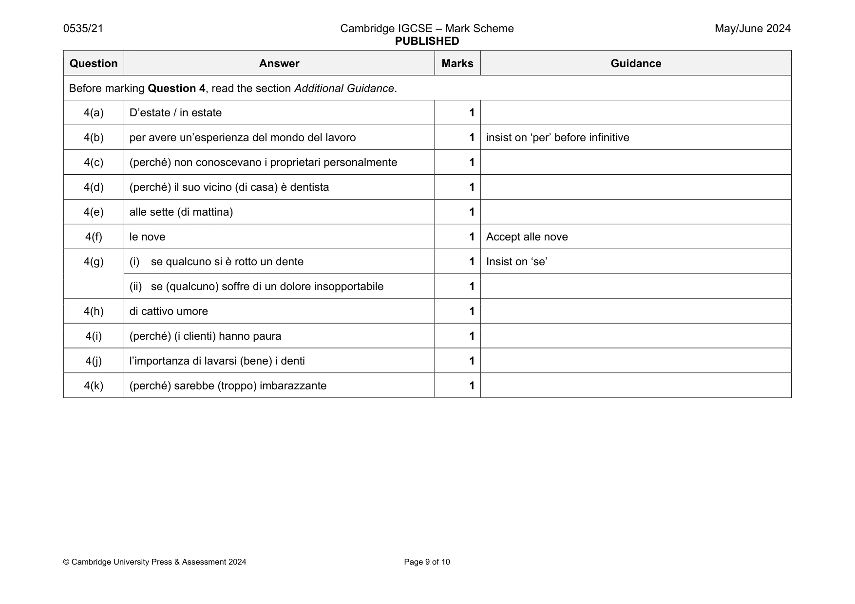 Mark scheme, page 9 of 10