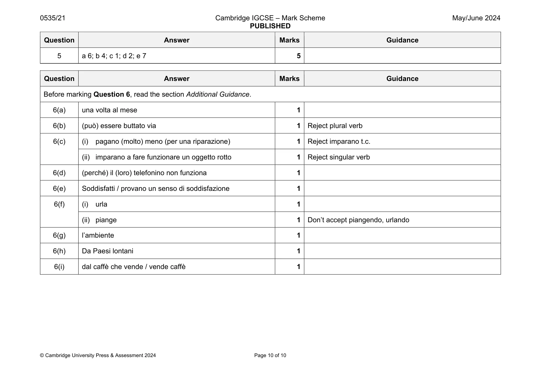 Mark scheme, page 10 of 10
