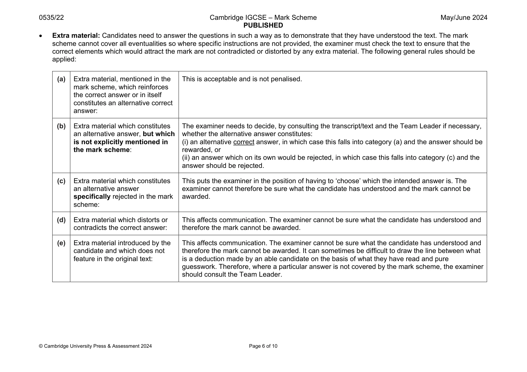 Mark scheme, page 6 of 10