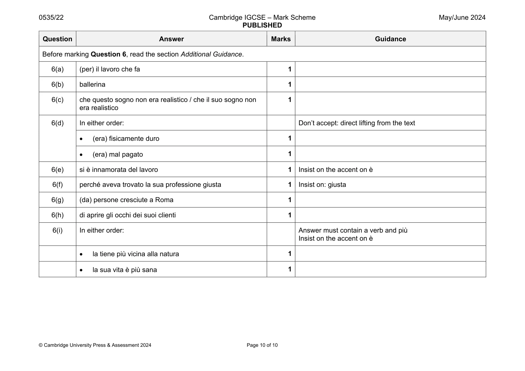 Mark scheme, page 10 of 10