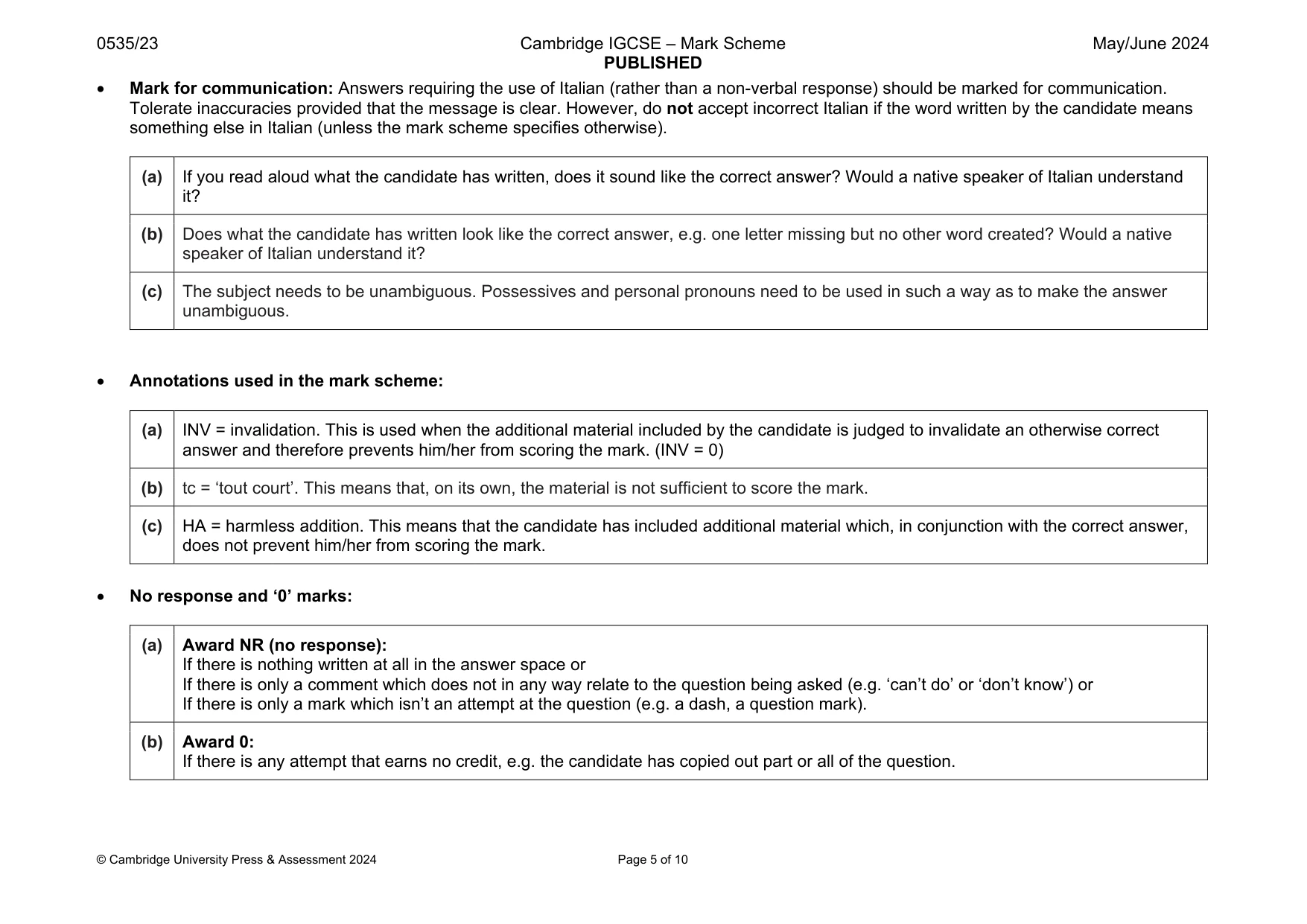 Mark scheme, page 5 of 10