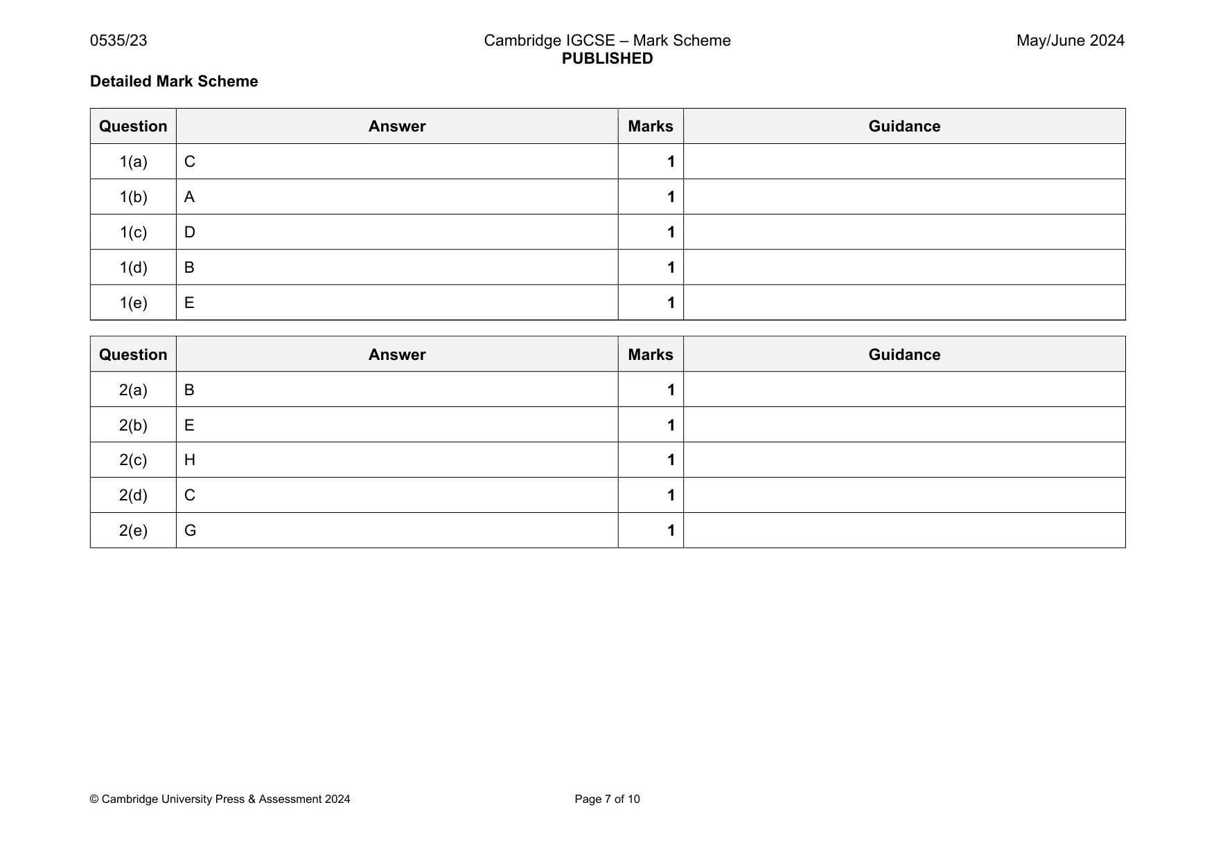 Mark scheme, page 7 of 10