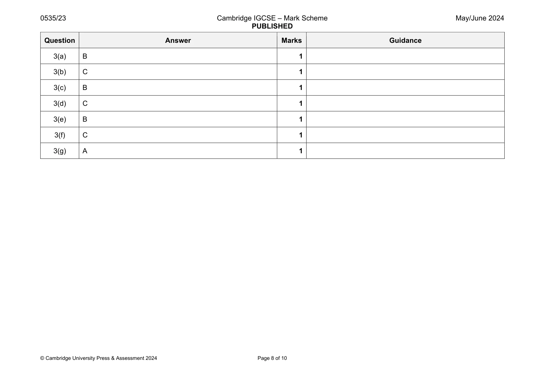 Mark scheme, page 8 of 10
