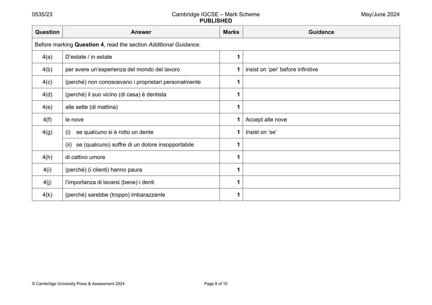 Mark scheme, page 9 of 10