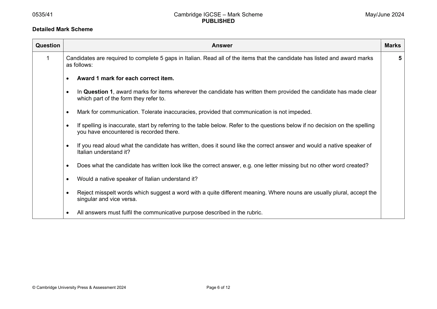 Mark scheme, page 6 of 12