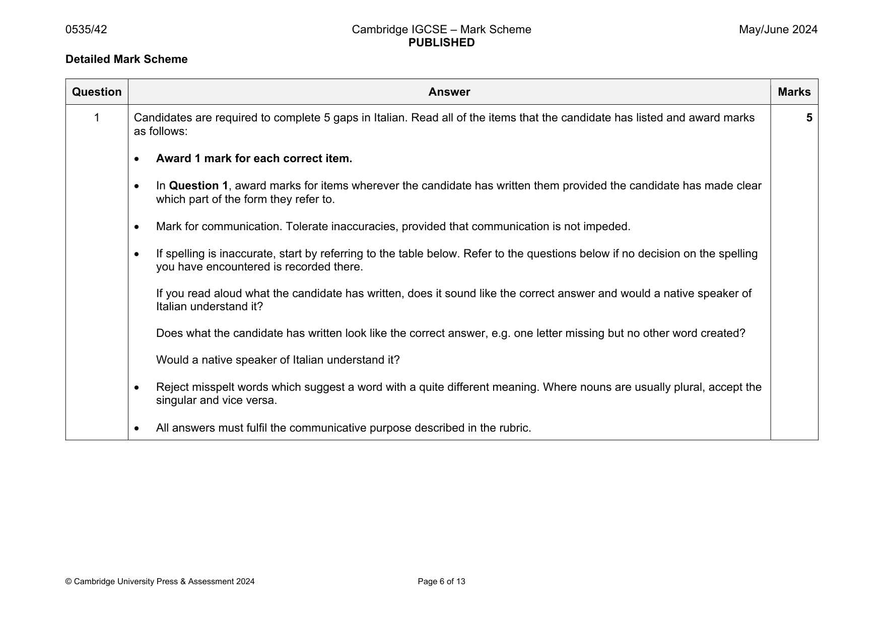 Mark scheme, page 6 of 13