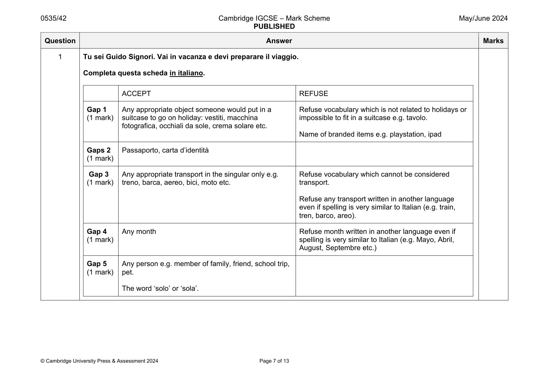 Mark scheme, page 7 of 13