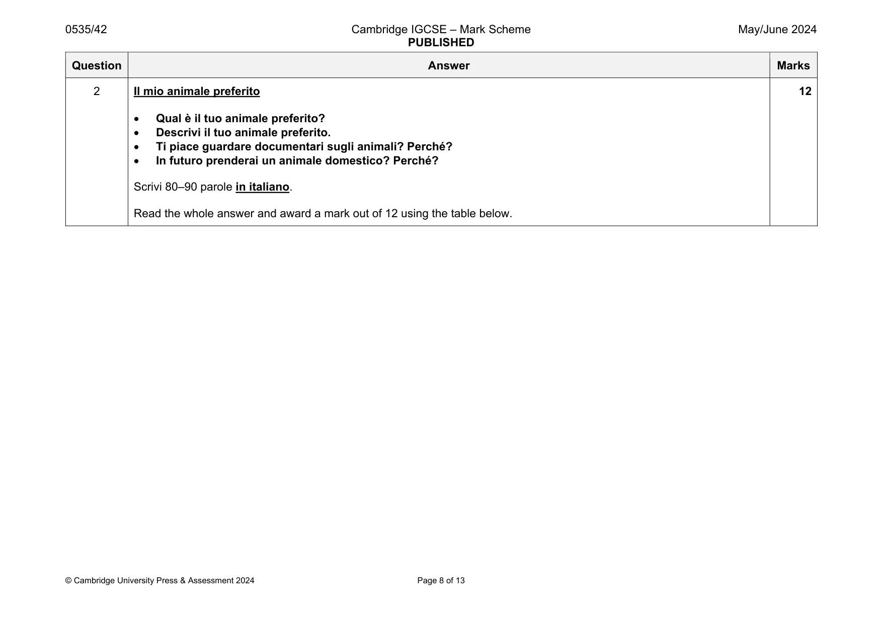 Mark scheme, page 8 of 13