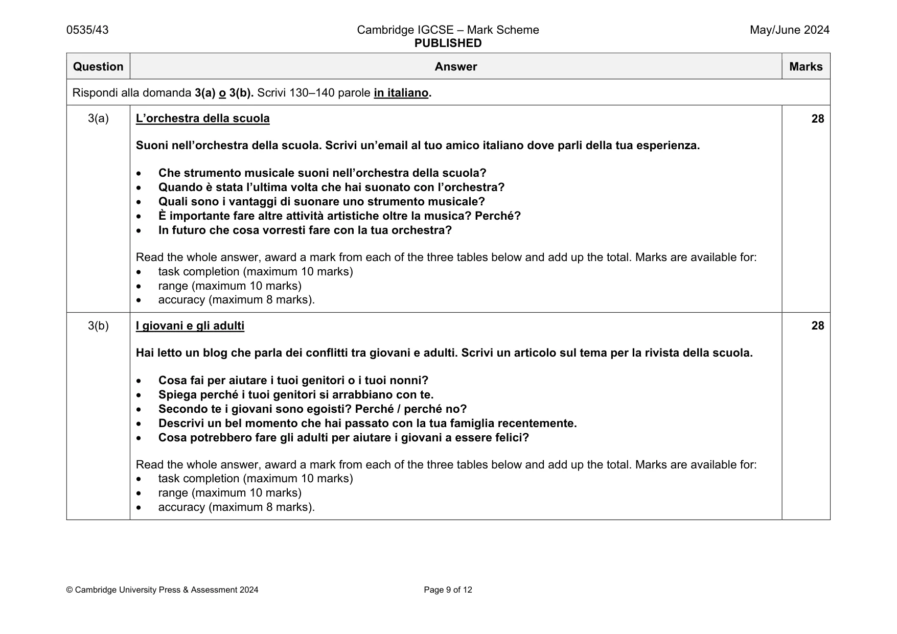 Mark scheme, page 9 of 12