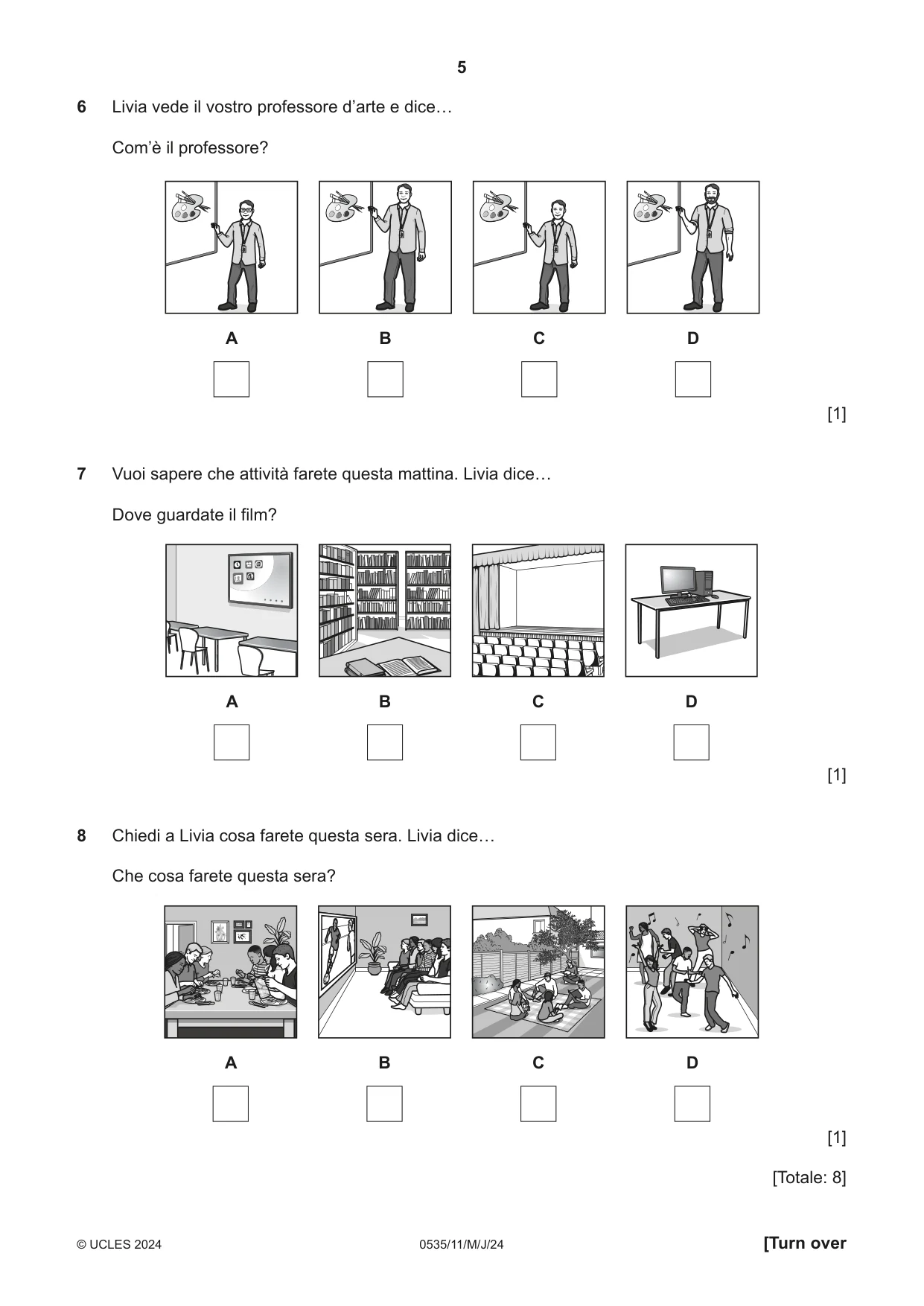 Cambridge IGCSE Italian - Foreign Language 0535 2024 May/June Paper 1 · Variant 1 question paper, page 5 of 16
