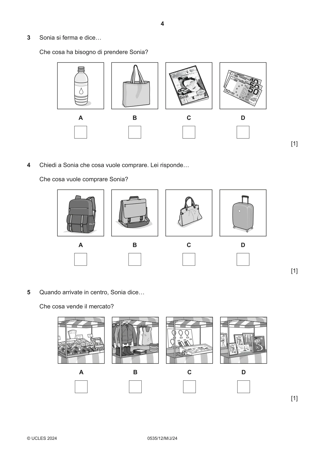 Cambridge IGCSE Italian - Foreign Language 0535 2024 May/June Paper 1 · Variant 2 question paper, page 4 of 16