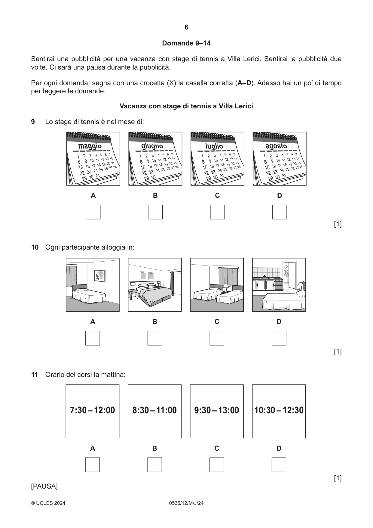 Cambridge IGCSE Italian - Foreign Language 0535 2024 May/June Paper 1 · Variant 2 question paper, page 6 of 16