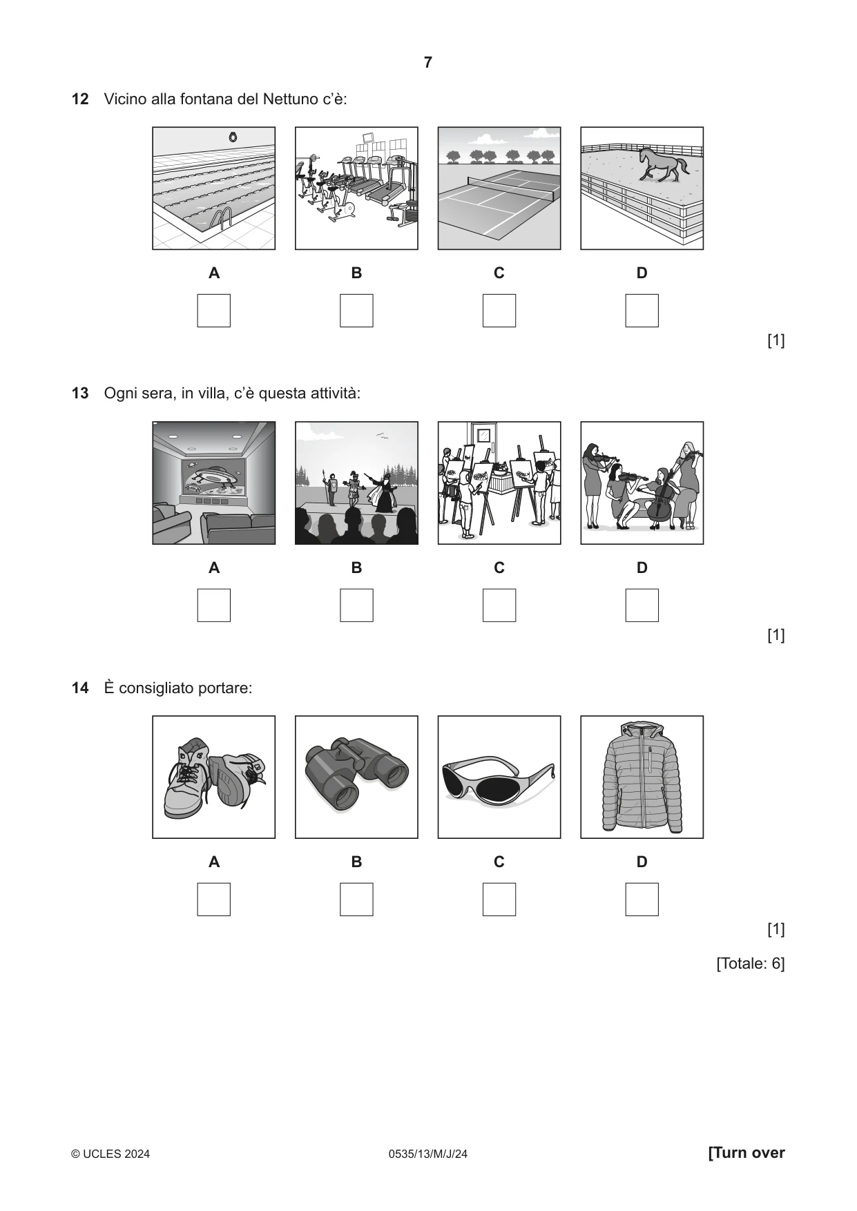 Cambridge IGCSE Italian - Foreign Language 0535 2024 May/June Paper 1 · Variant 3 question paper, page 7 of 16