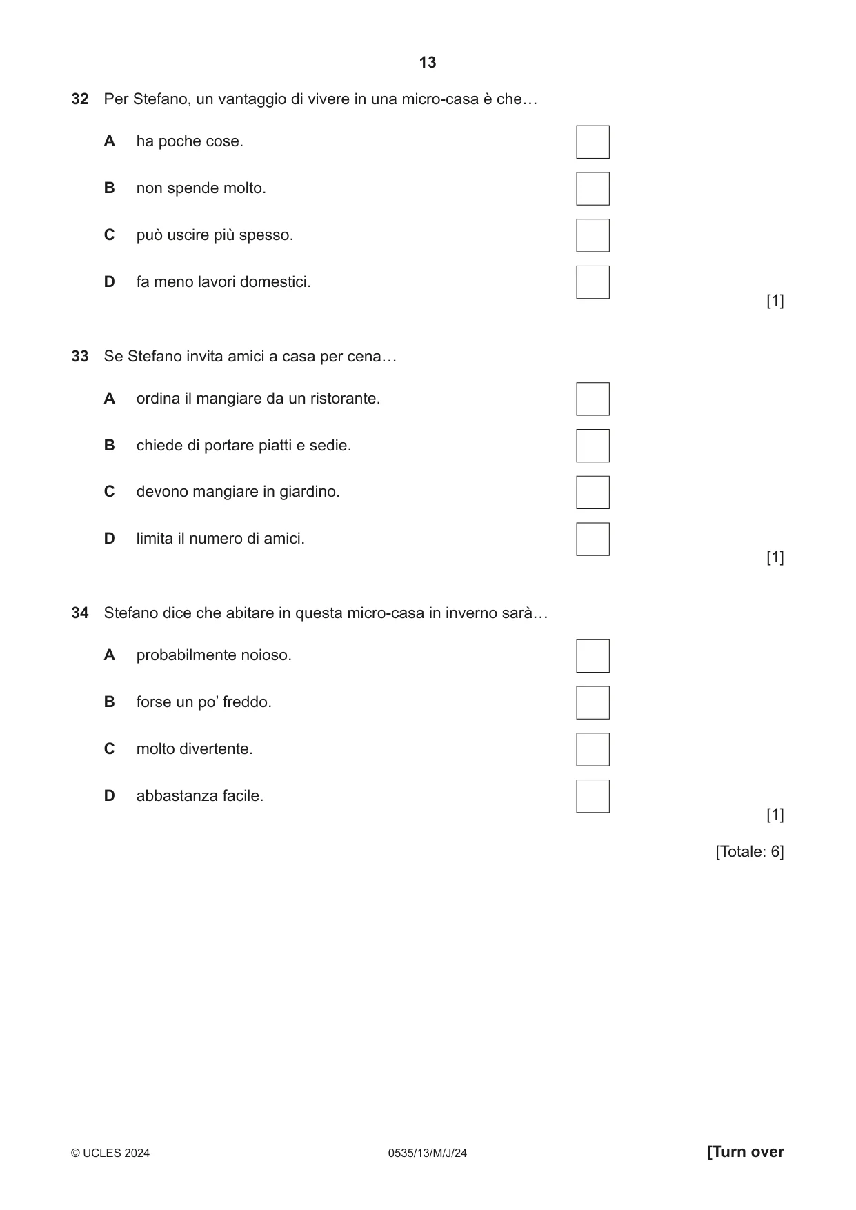 Cambridge IGCSE Italian - Foreign Language 0535 2024 May/June Paper 1 · Variant 3 question paper, page 13 of 16
