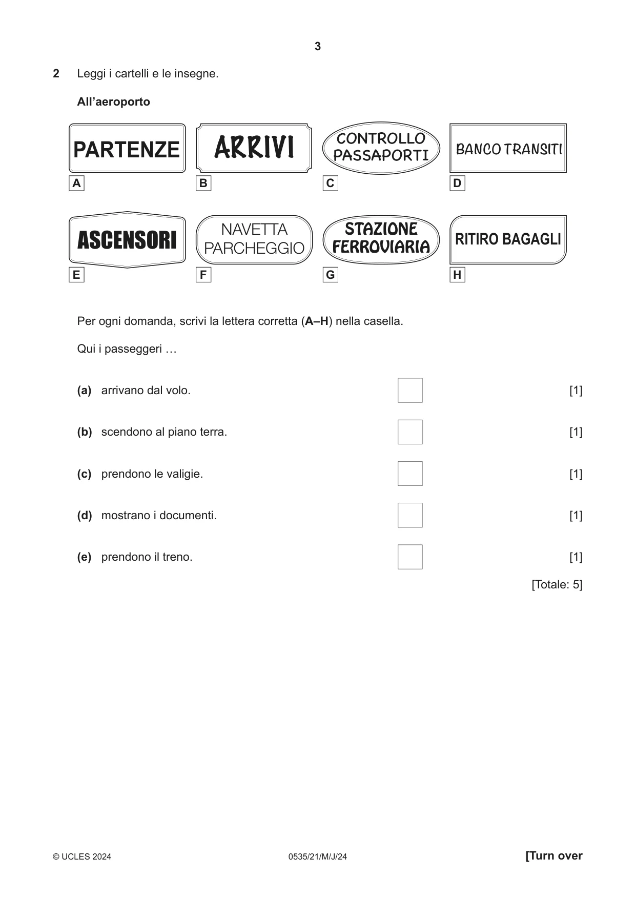 Cambridge IGCSE Italian - Foreign Language 0535 2024 May/June Paper 2 · Variant 1 question paper, page 3 of 12