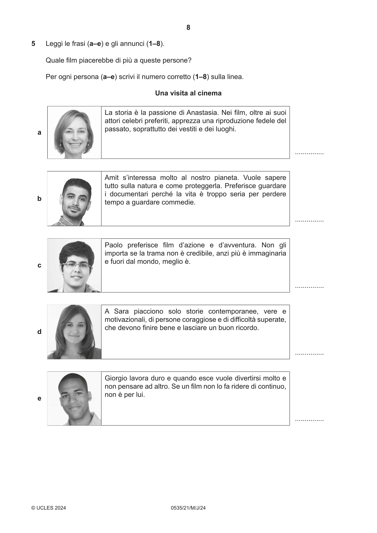 Cambridge IGCSE Italian - Foreign Language 0535 2024 May/June Paper 2 · Variant 1 question paper, page 8 of 12