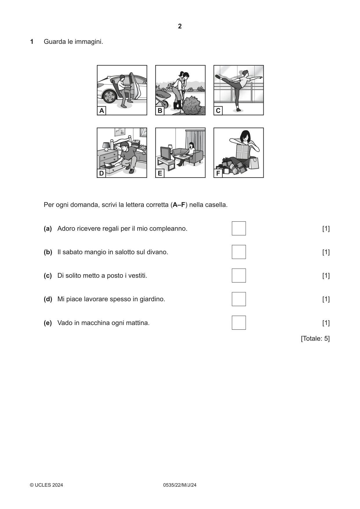 Cambridge IGCSE Italian - Foreign Language 0535 2024 May/June Paper 2 · Variant 2 question paper, page 2 of 12