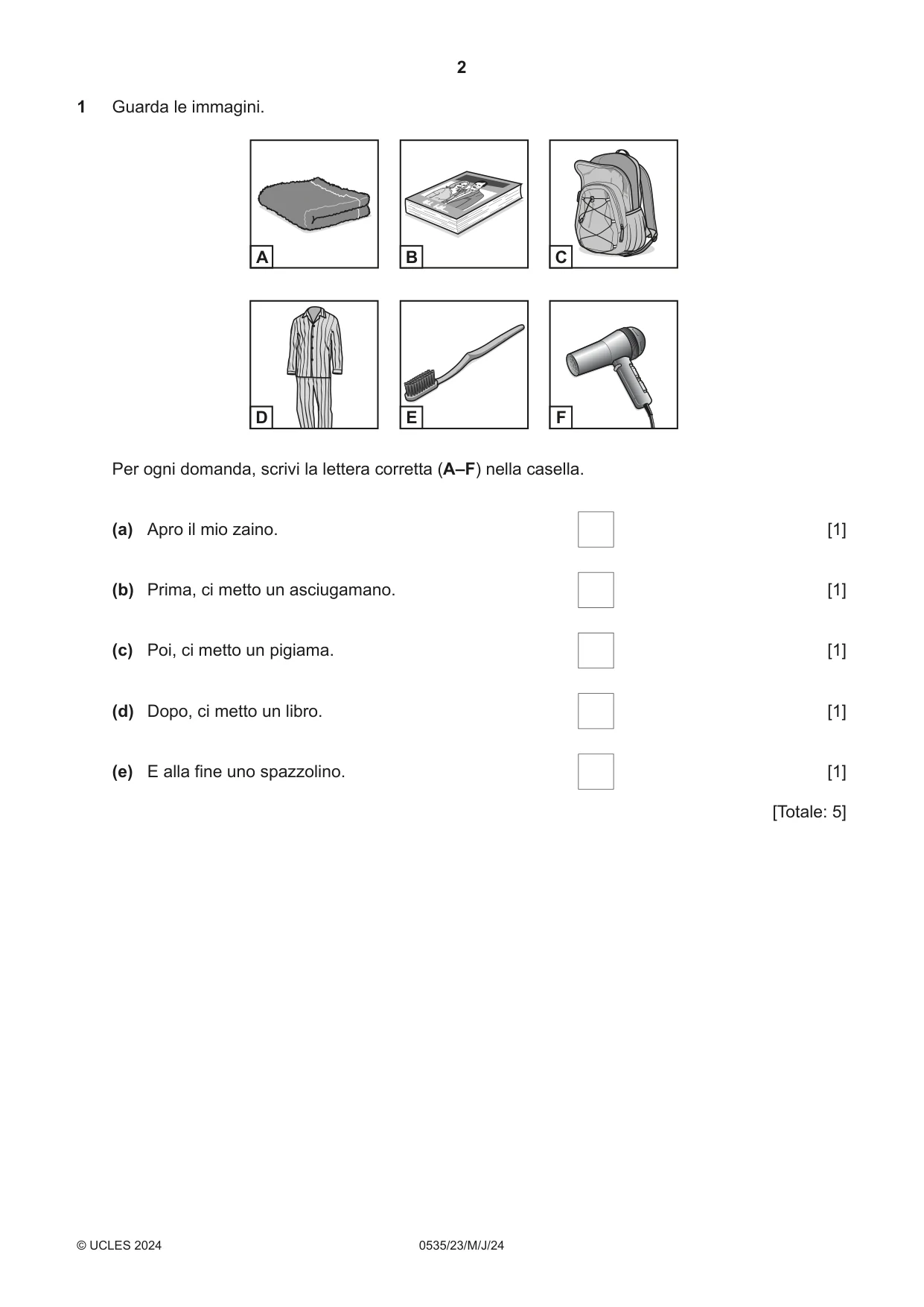 Cambridge IGCSE Italian - Foreign Language 0535 2024 May/June Paper 2 · Variant 3 question paper, page 2 of 12