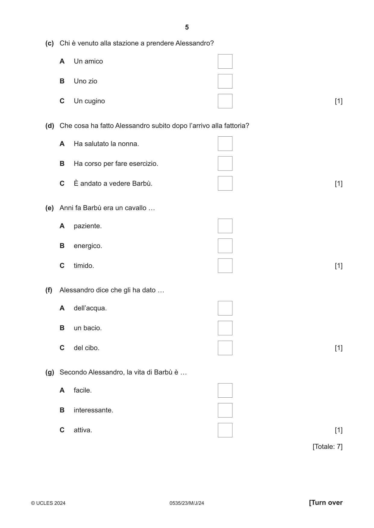 Cambridge IGCSE Italian - Foreign Language 0535 2024 May/June Paper 2 · Variant 3 question paper, page 5 of 12