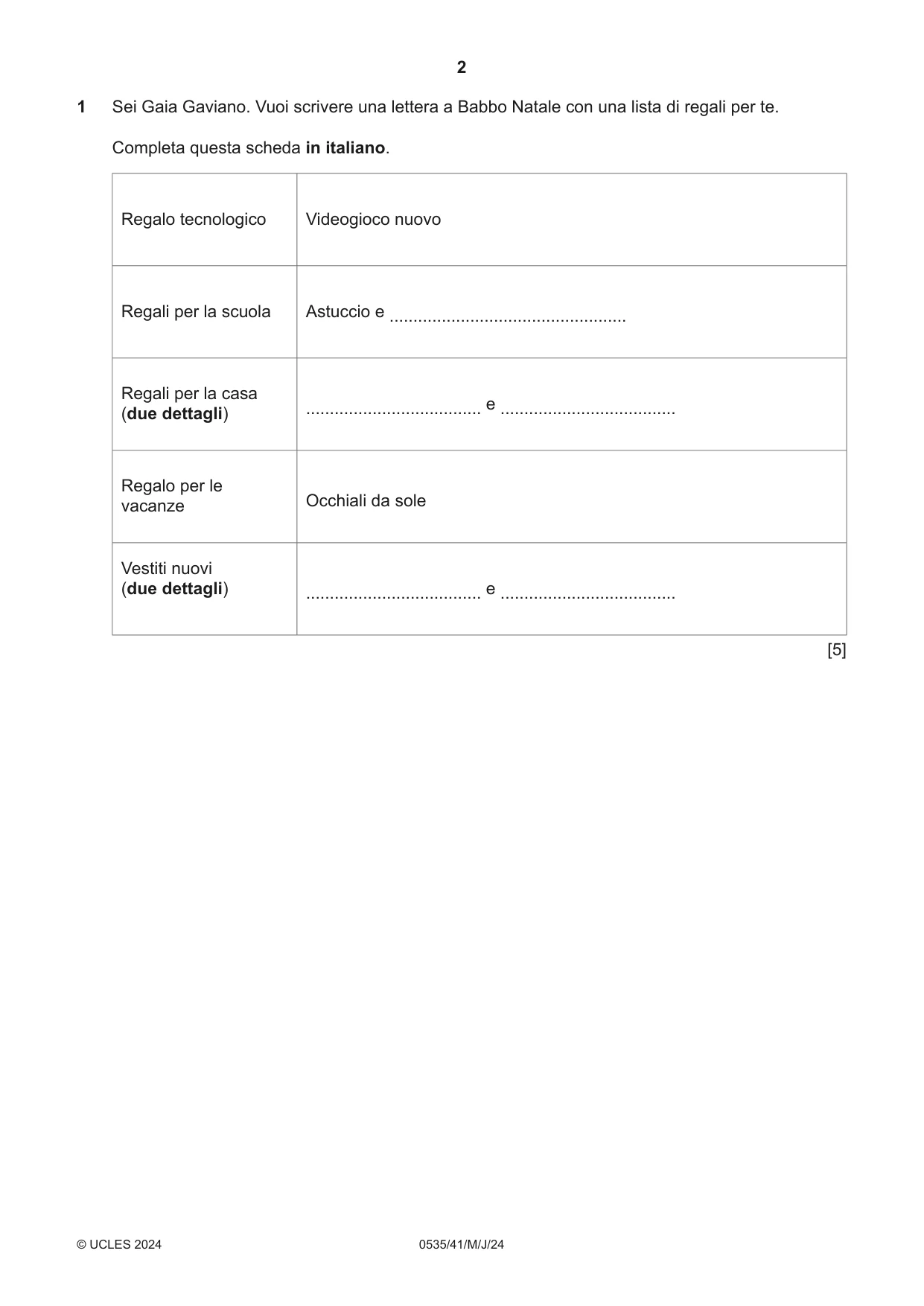 Cambridge IGCSE Italian - Foreign Language 0535 2024 May/June Paper 4 · Variant 1 question paper, page 2 of 8