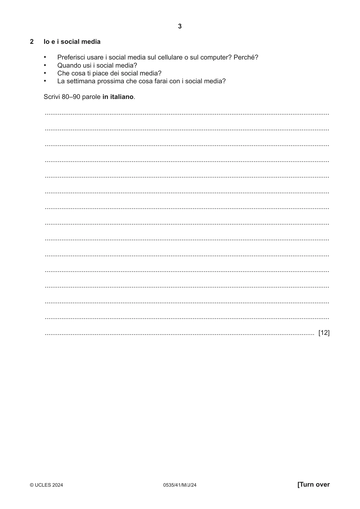 Cambridge IGCSE Italian - Foreign Language 0535 2024 May/June Paper 4 · Variant 1 question paper, page 3 of 8