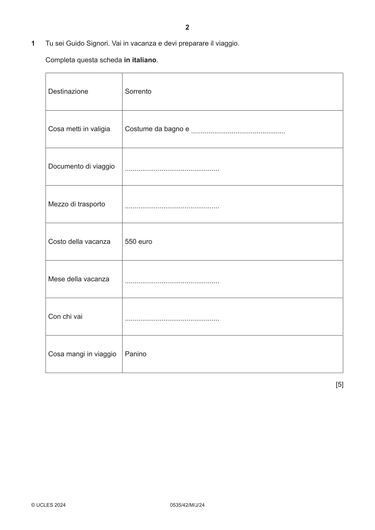 Cambridge IGCSE Italian - Foreign Language 0535 2024 May/June Paper 4 · Variant 2 question paper, page 2 of 8