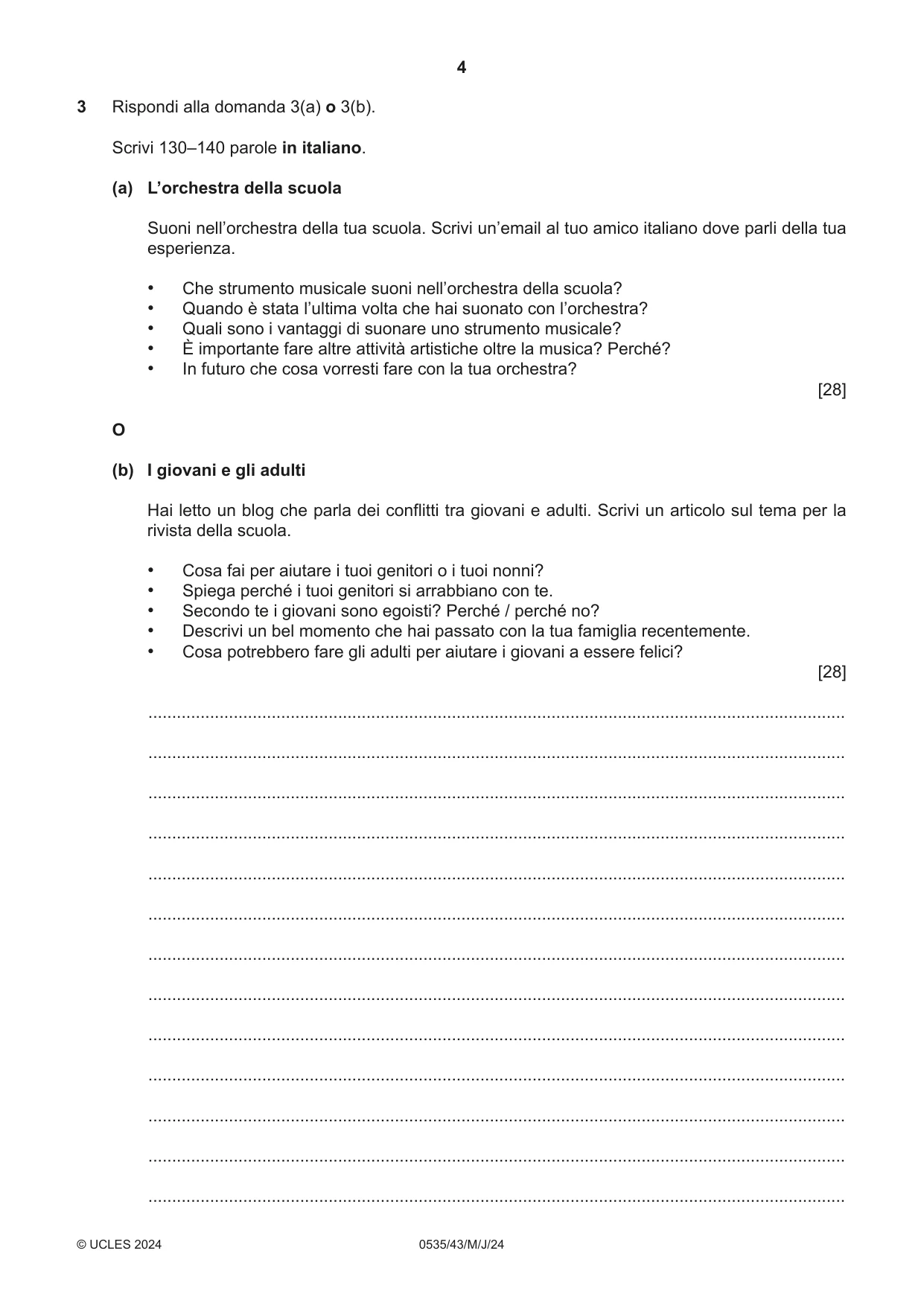 Cambridge IGCSE Italian - Foreign Language 0535 2024 May/June Paper 4 · Variant 3 question paper, page 4 of 8