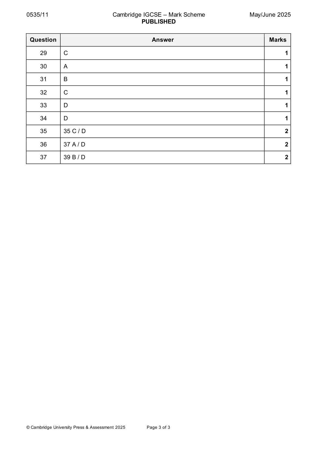 Mark scheme, page 3 of 3
