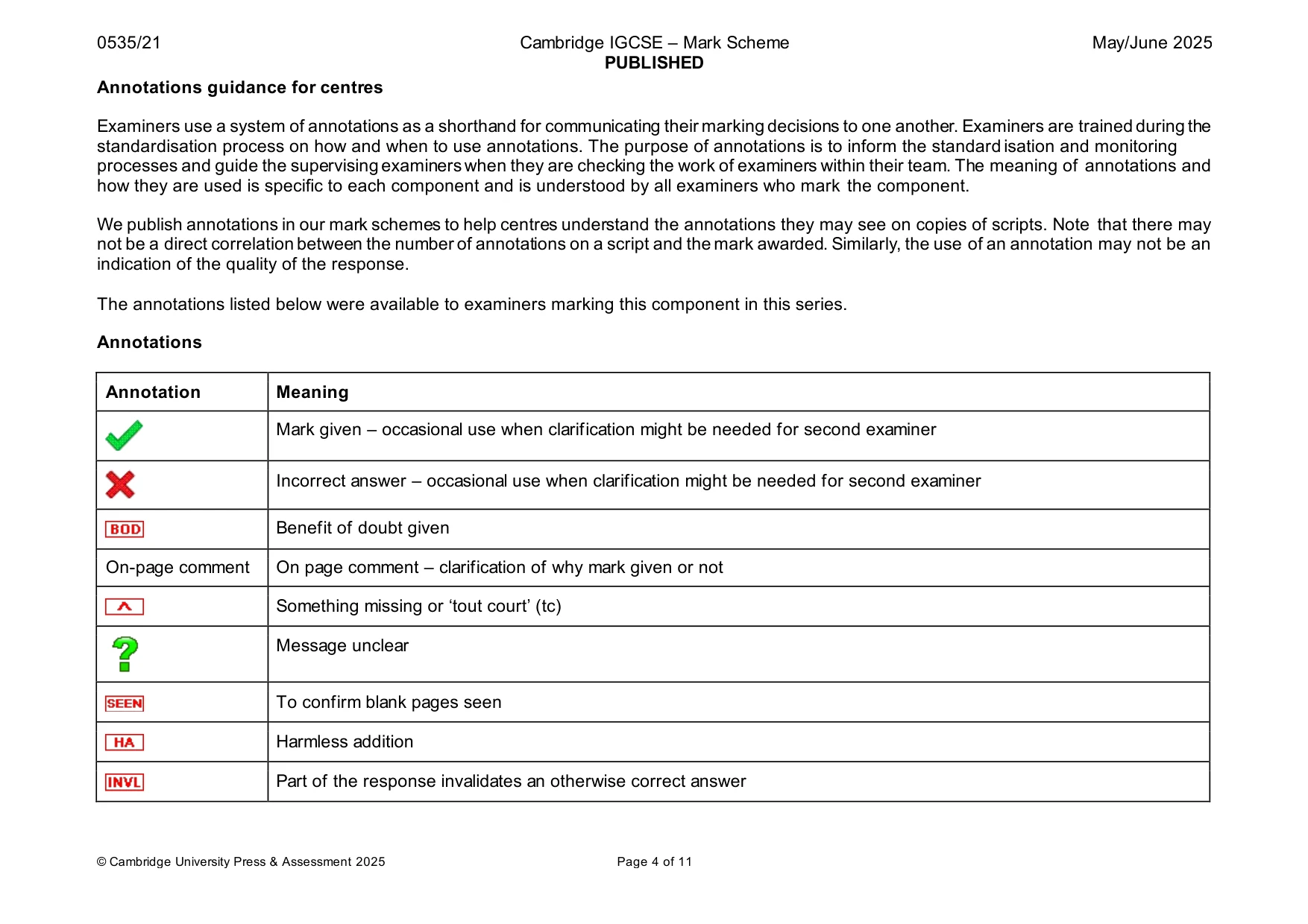 Mark scheme, page 4 of 11
