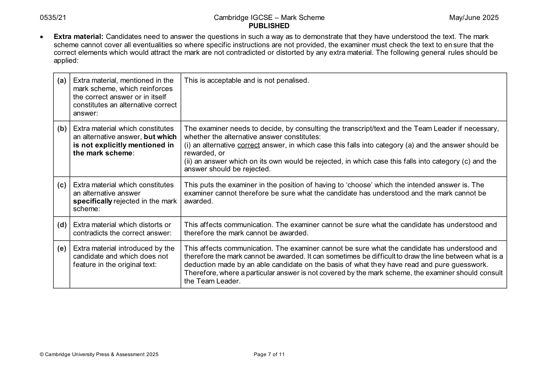 Mark scheme, page 7 of 11