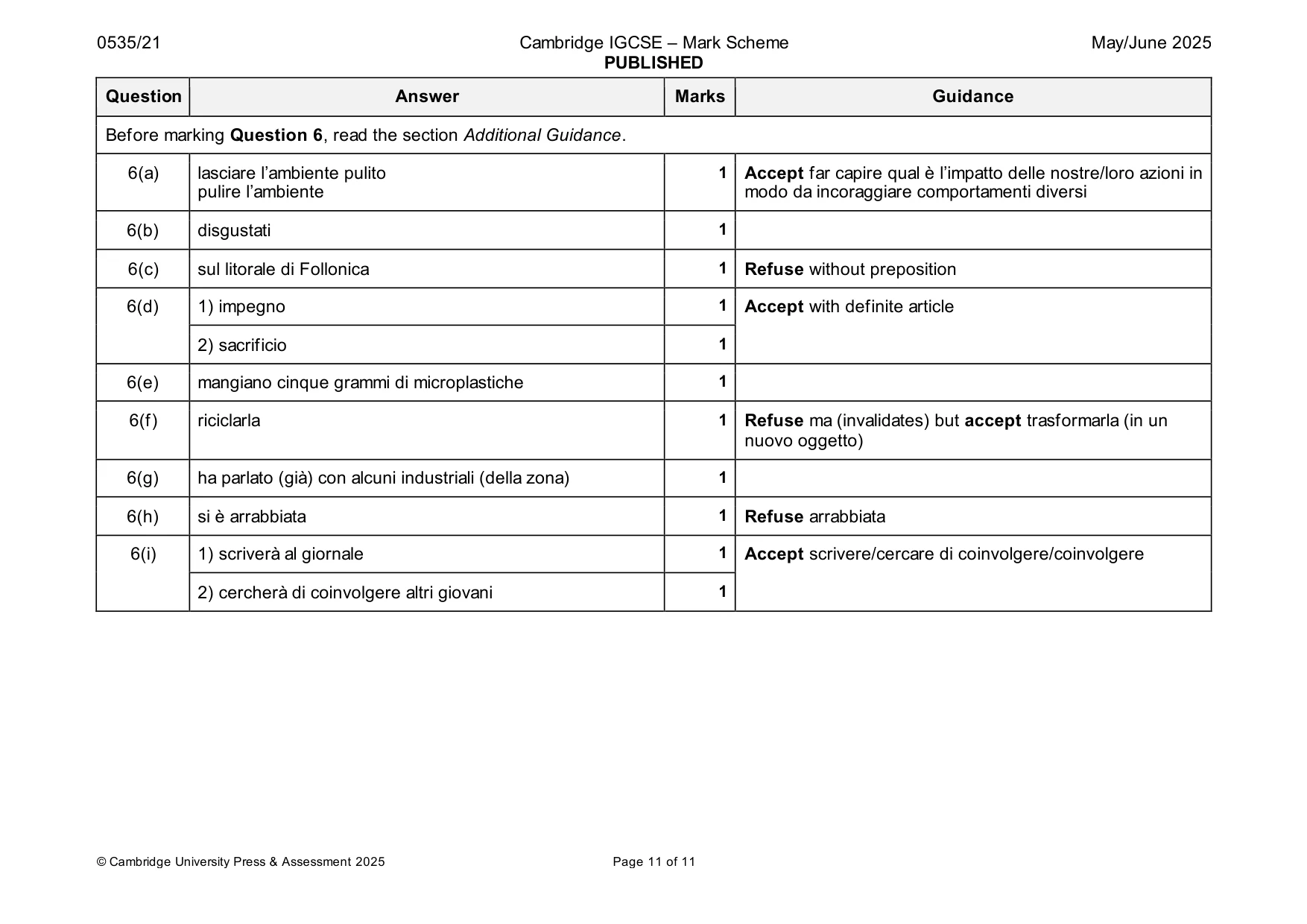 Mark scheme, page 11 of 11