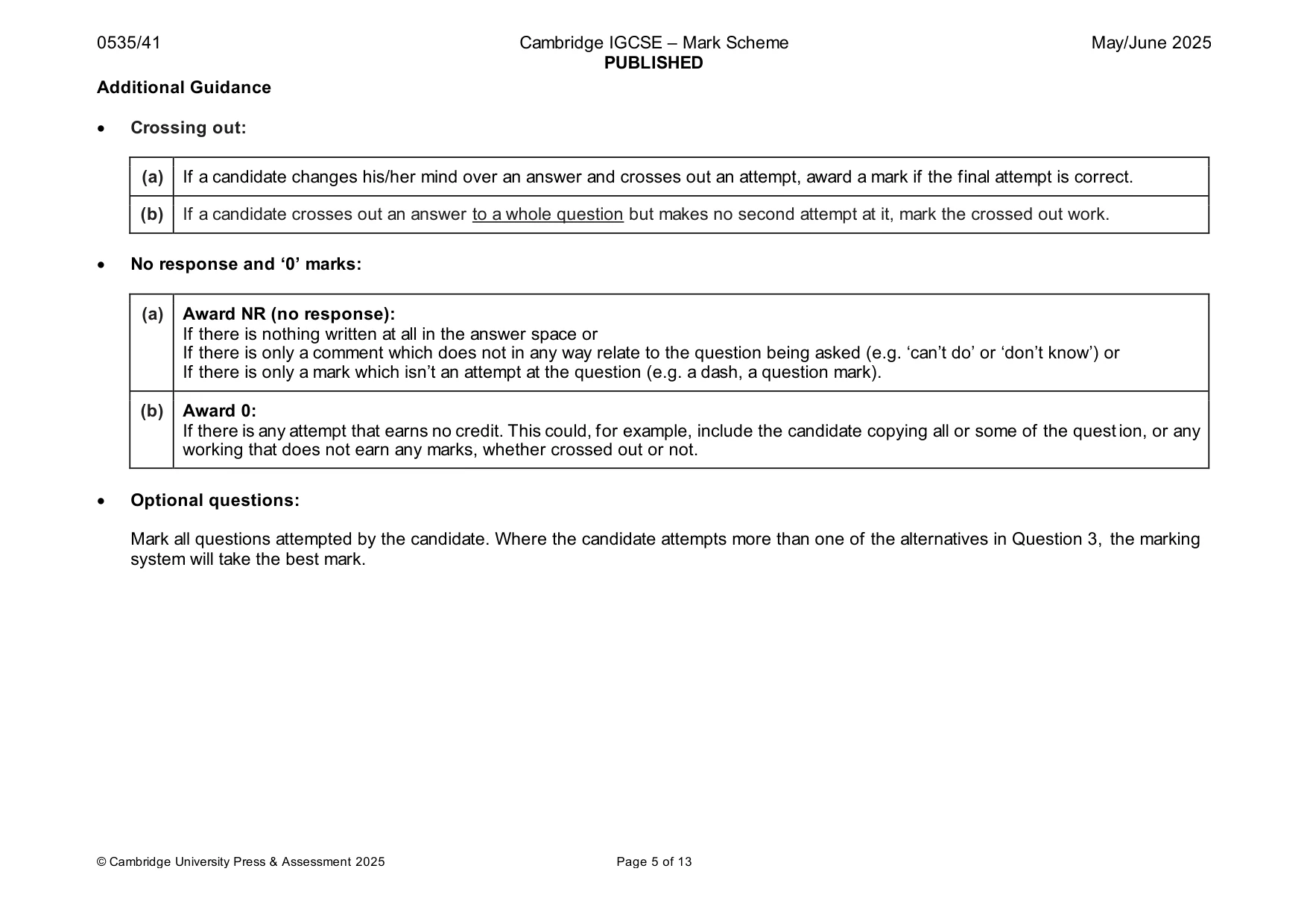 Mark scheme, page 5 of 13