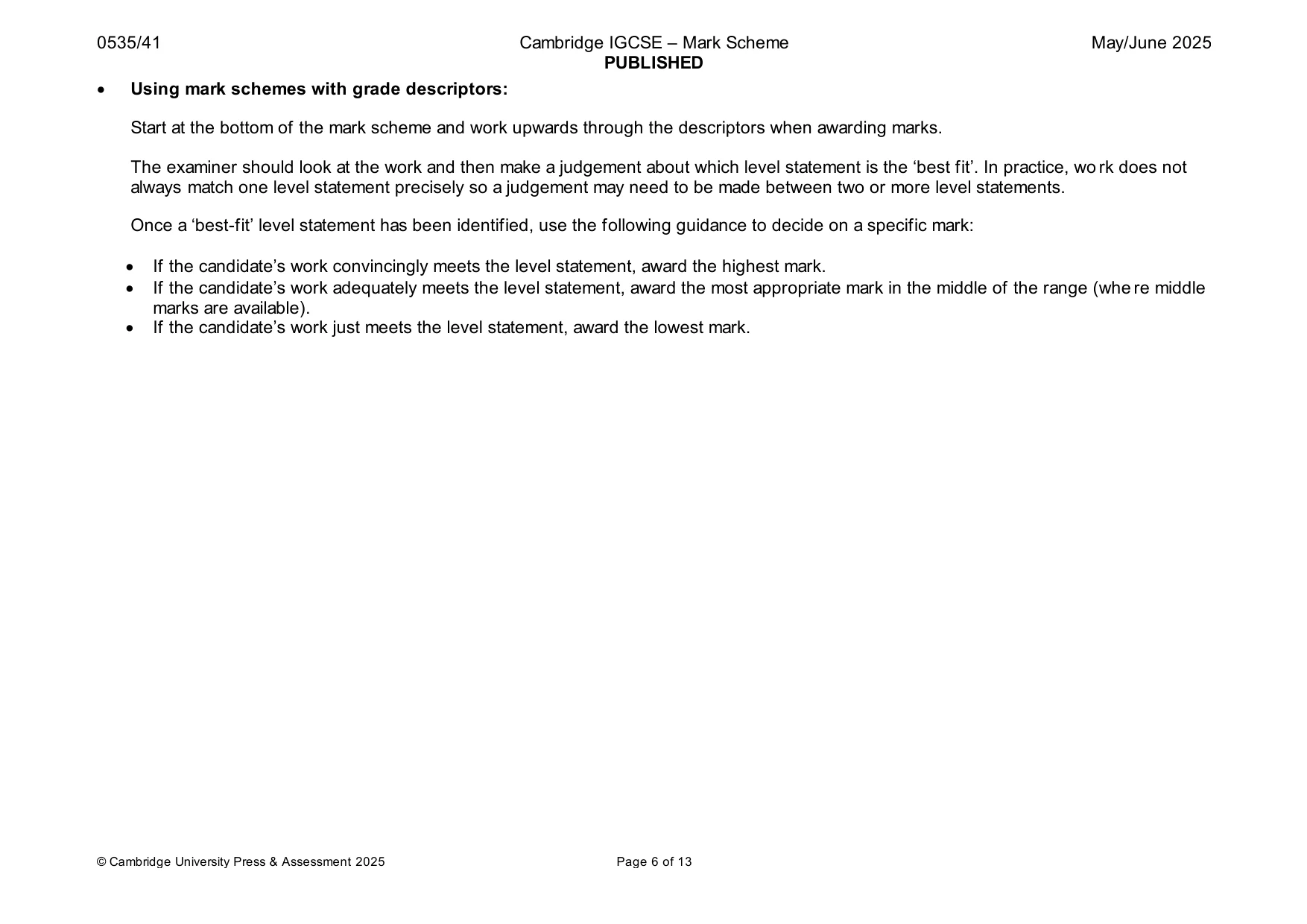 Mark scheme, page 6 of 13